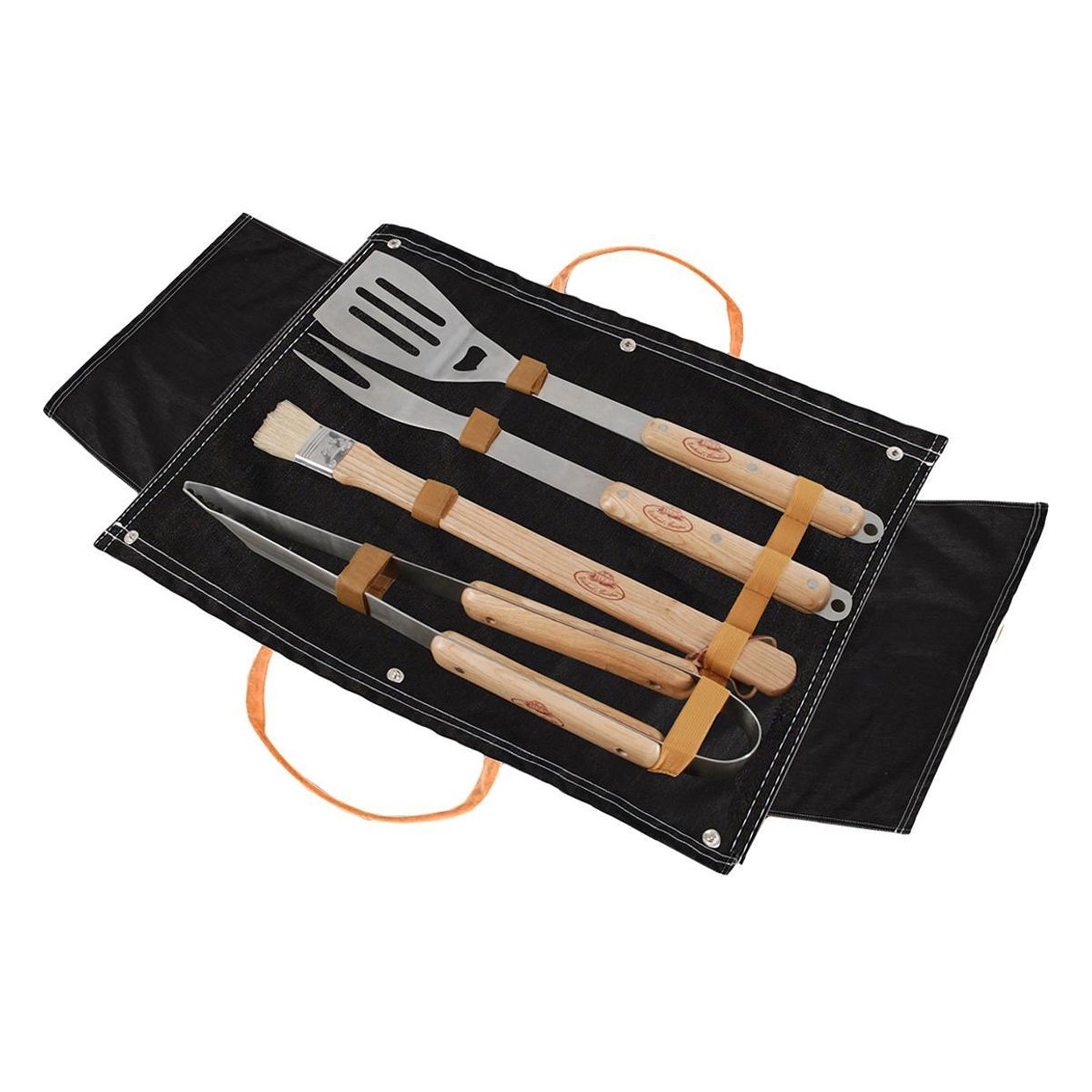 Fancy Flames Denim BBQ gereeschapset - RVS/hout - zeer compleet - BBQ accessoires -