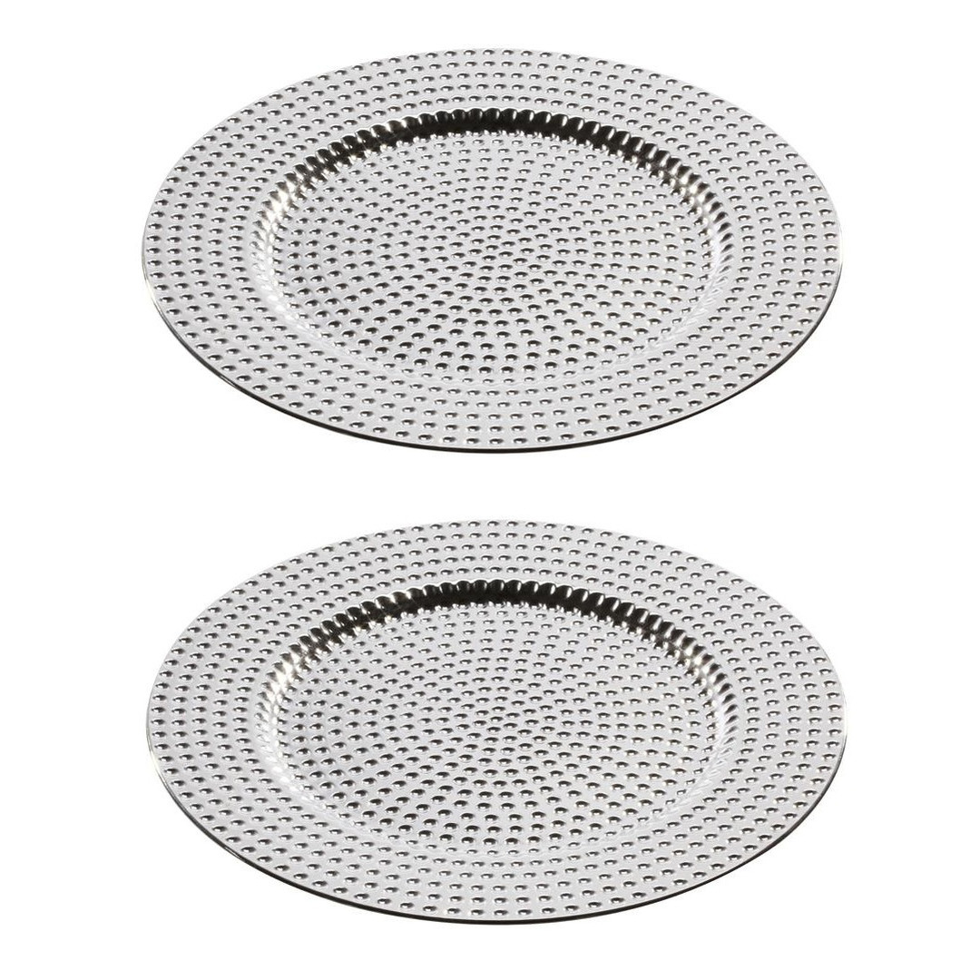 Merkloos 2x stuks diner borden/onderborden zilver met steentjes 33 cm -