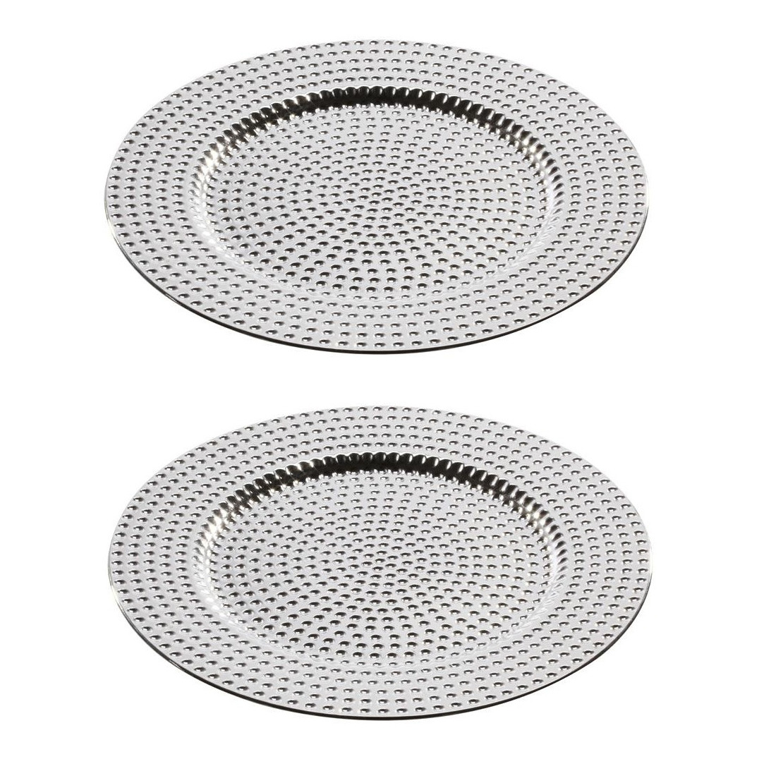 Merkloos 6x stuks diner borden/onderborden zilver met steentjes 33 cm -