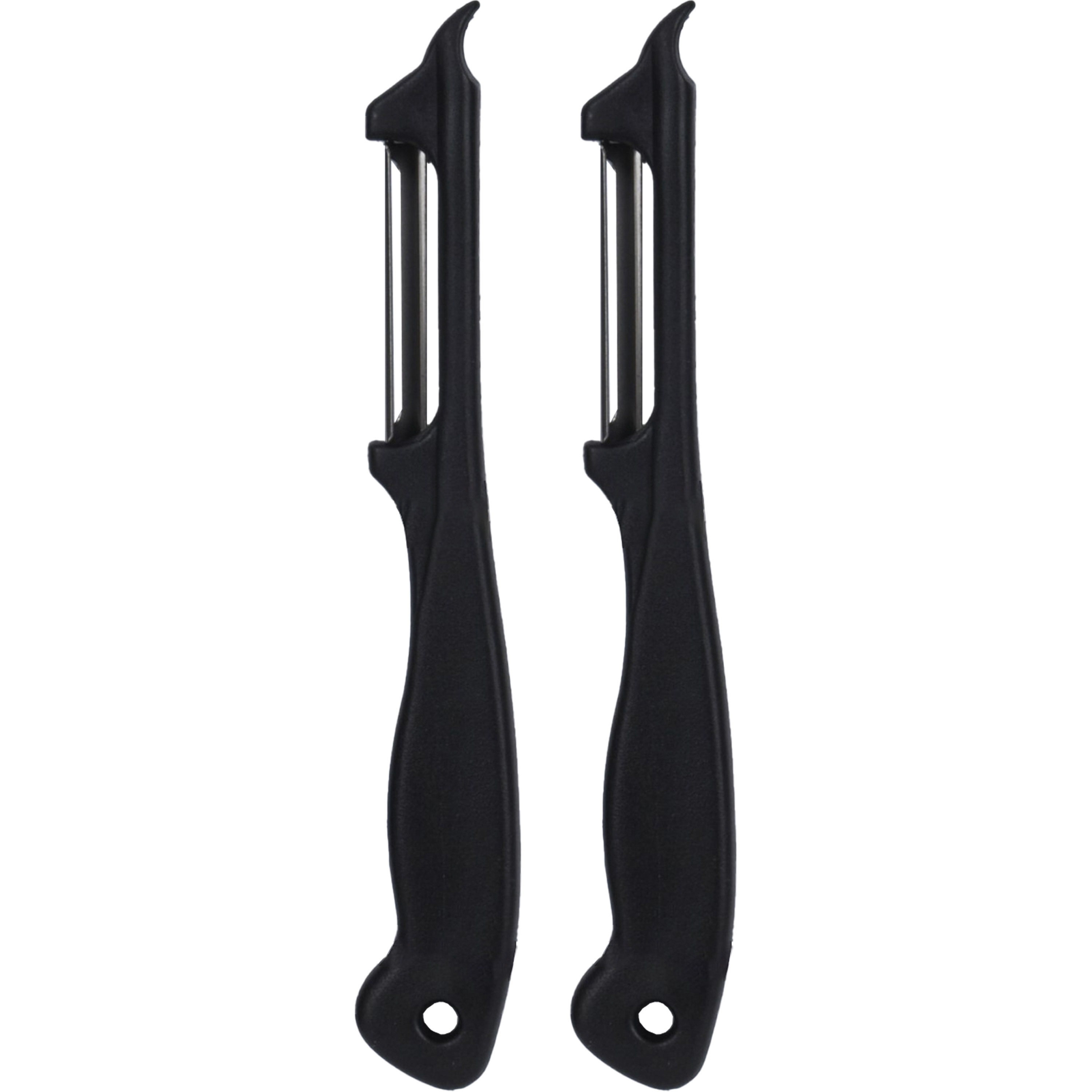 Excellent Houseware Dunschiller/aardappelmesje - 2x stuks - van kunststof - zwart - keuken gerei -