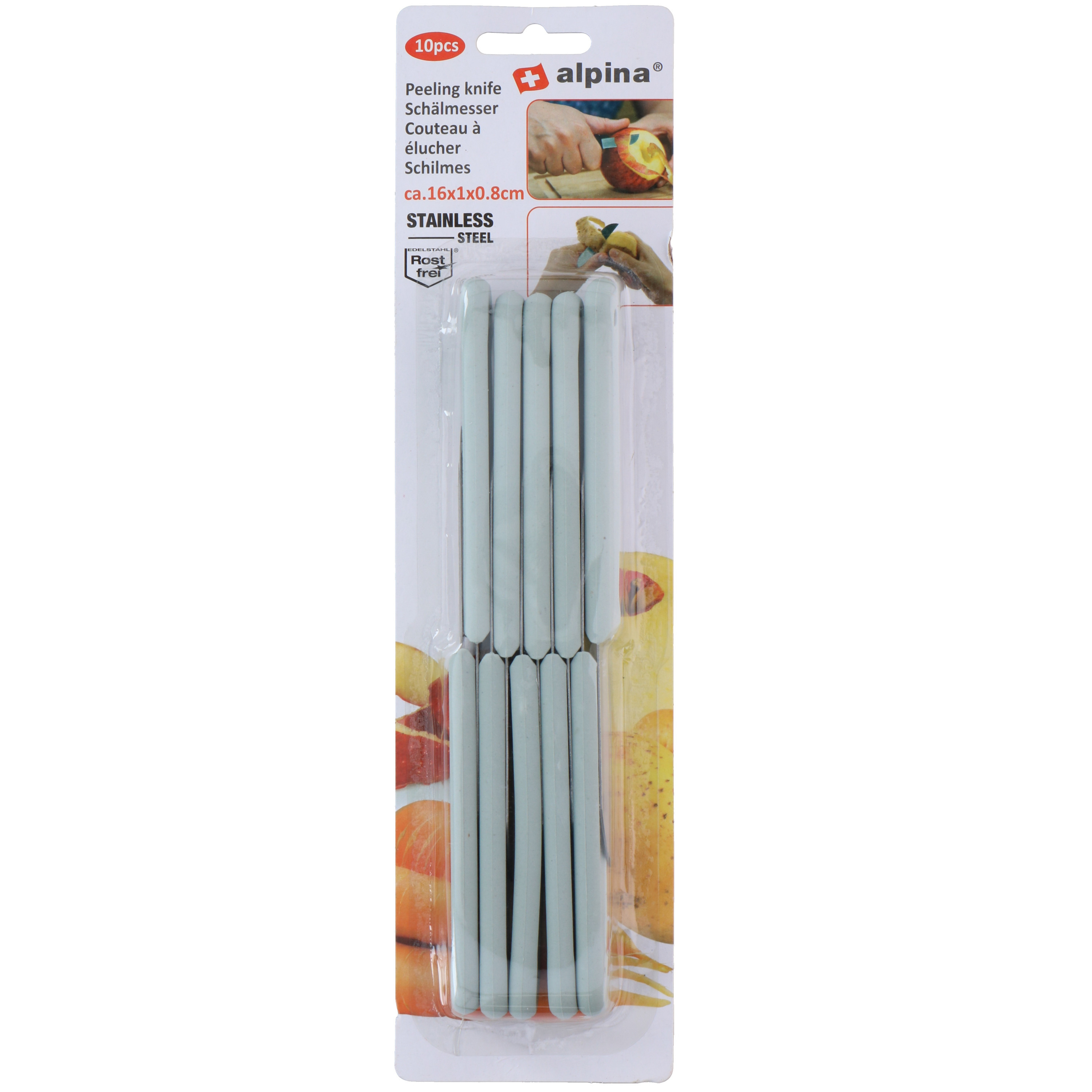 Alpina Keukenmesjes / schilmesjes - 10x stuks - RVS - grijs kunststof - 16 cm - Aardappelschilmesjes -