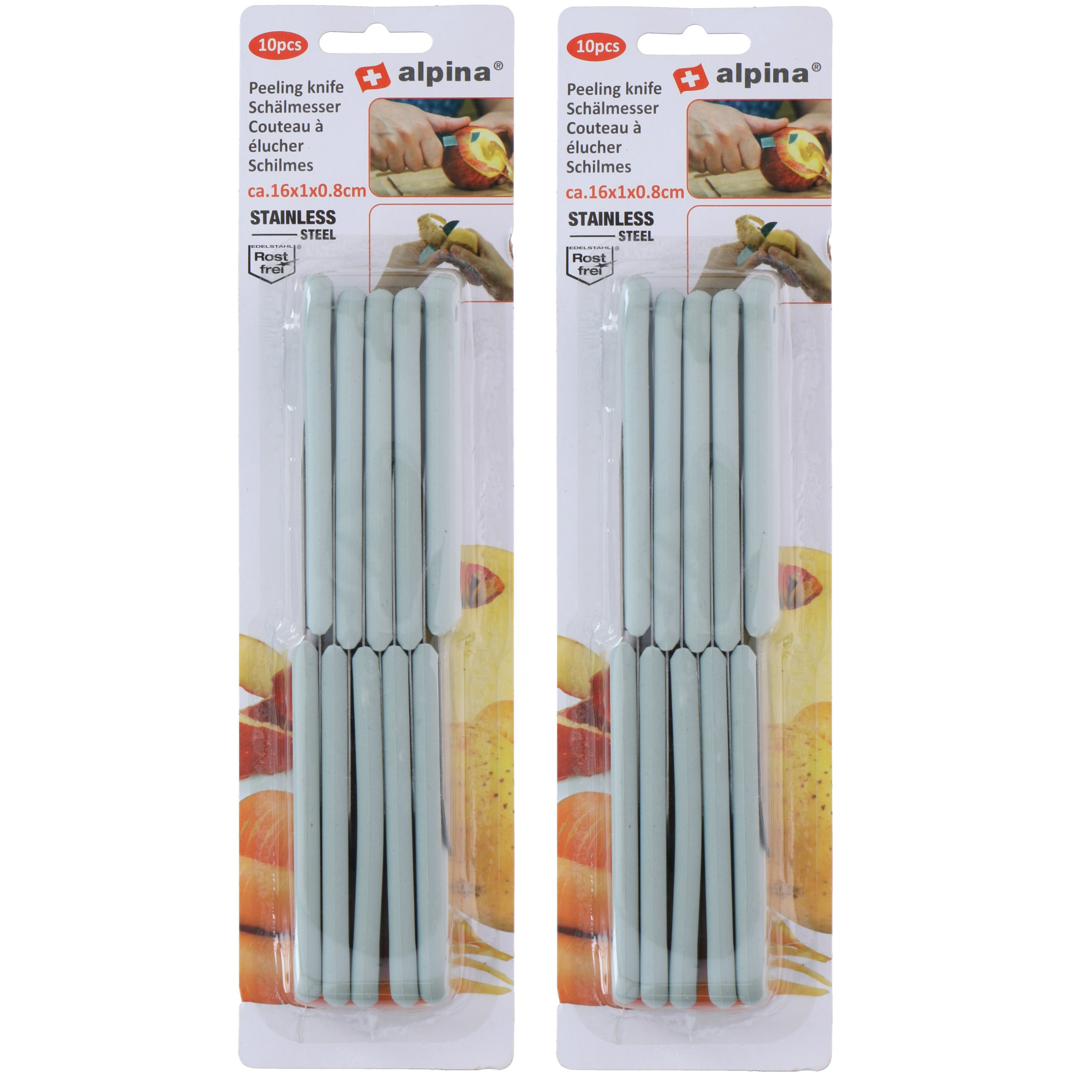 Alpina Keukenmesjes / schilmesjes - 20x stuks - RVS - grijs kunststof - 16 cm - Aardappelschilmesjes -