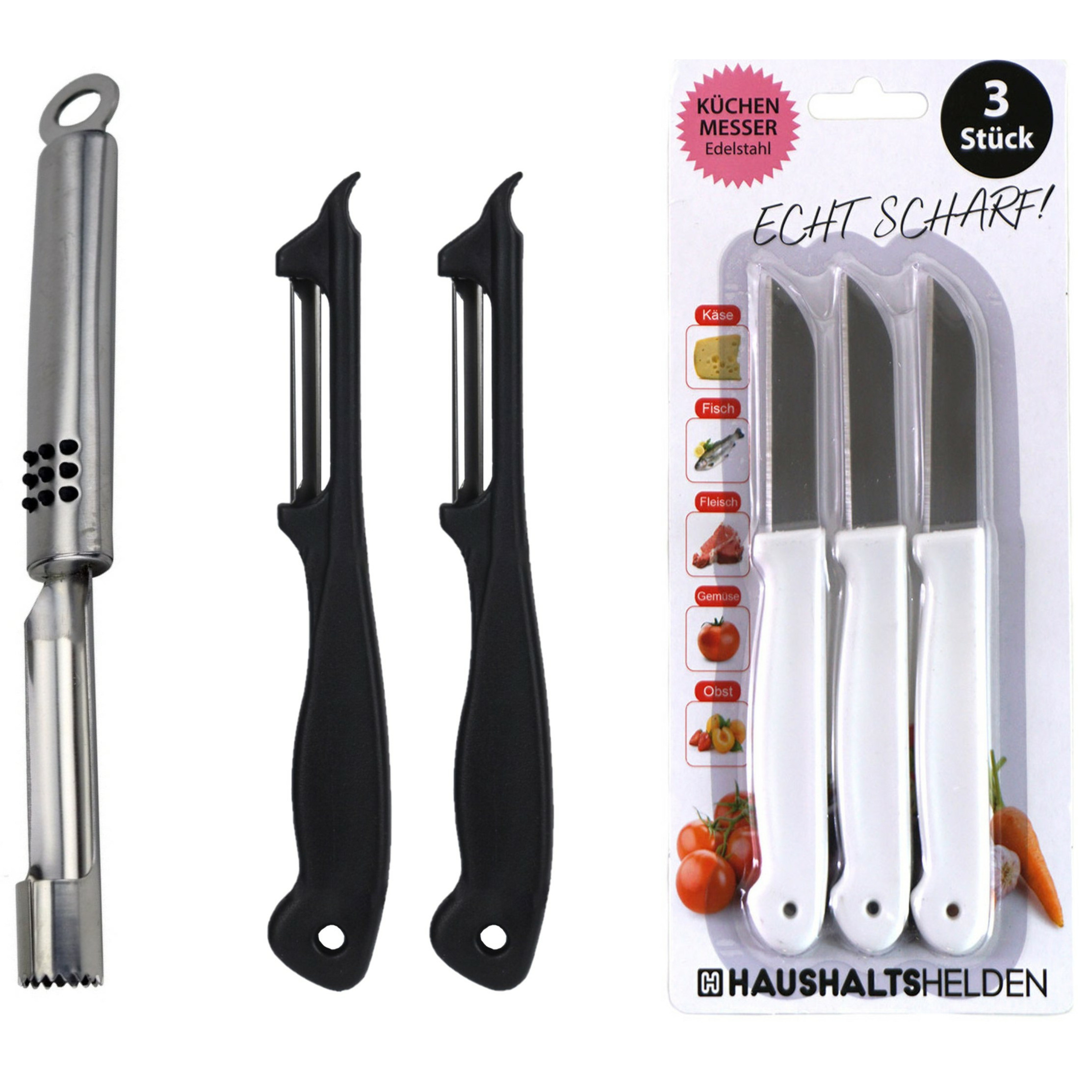 Merkloos Schilmesjes/aardappelmesjes set 6-delig - voor schillen/snijden - kunststof/RVS -