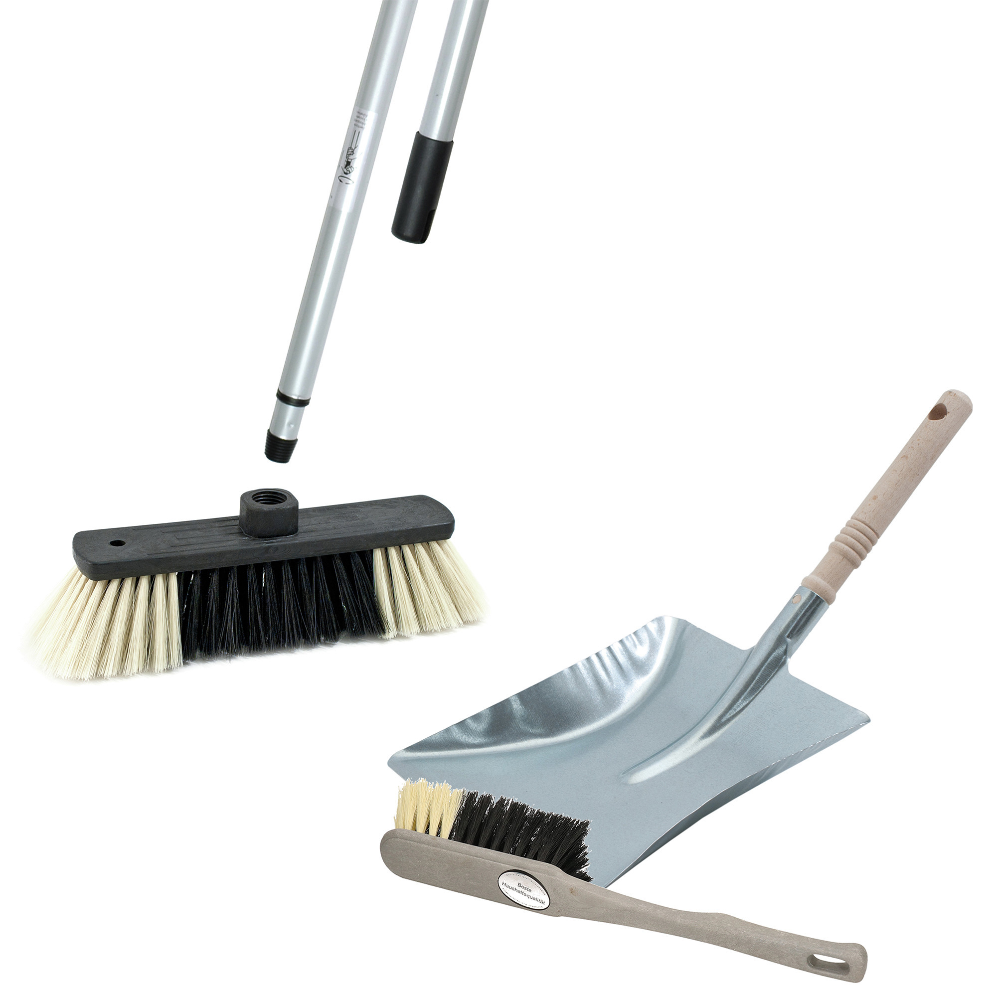 Sorex Luxe bezemset grijs/zilver van metaal inclusief telescoopsteel 200 cm voor binnen -