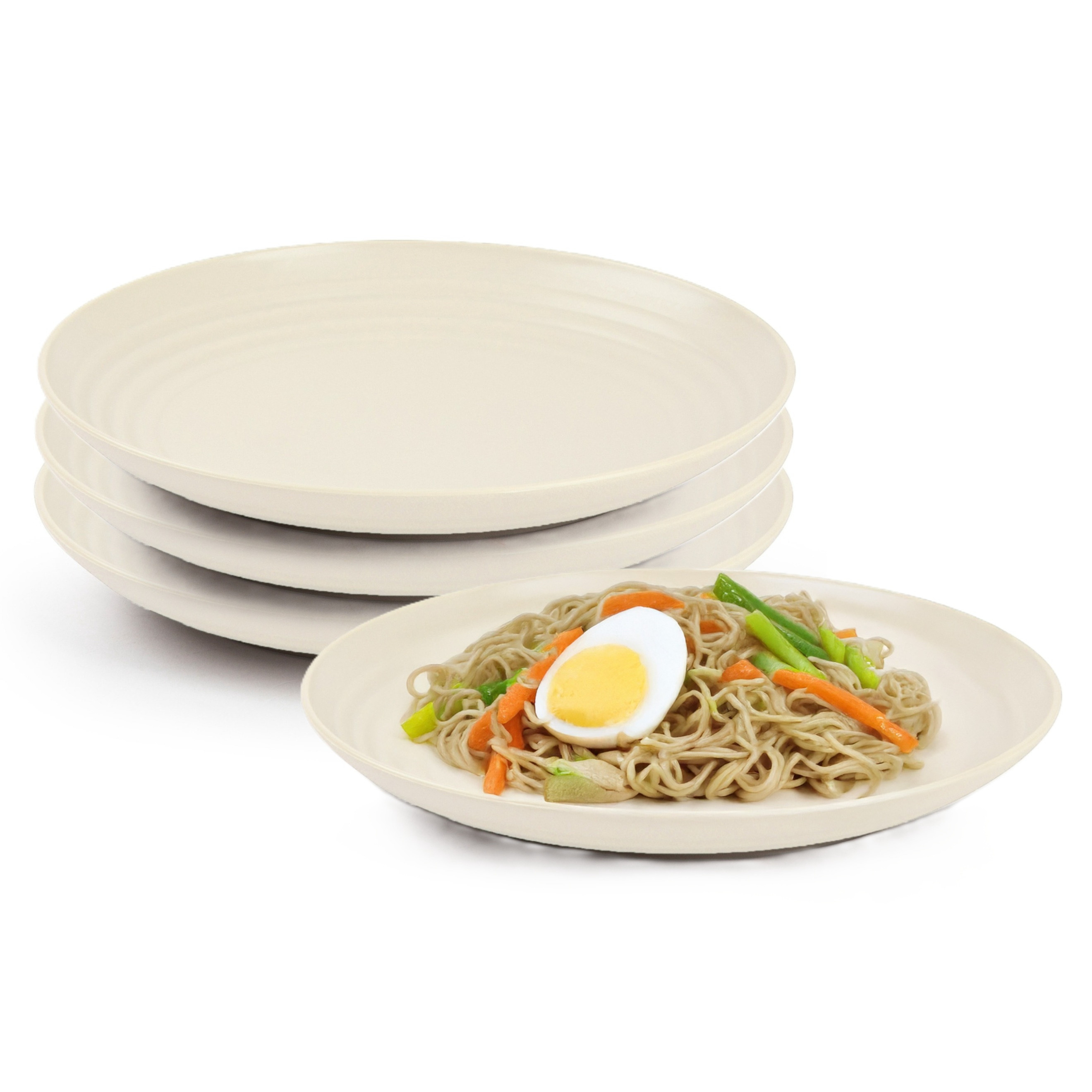 PlasticForte Rond bord/camping bord - 4x - D20 cm - creme wit - kunststof - onbreekbaar - servies -