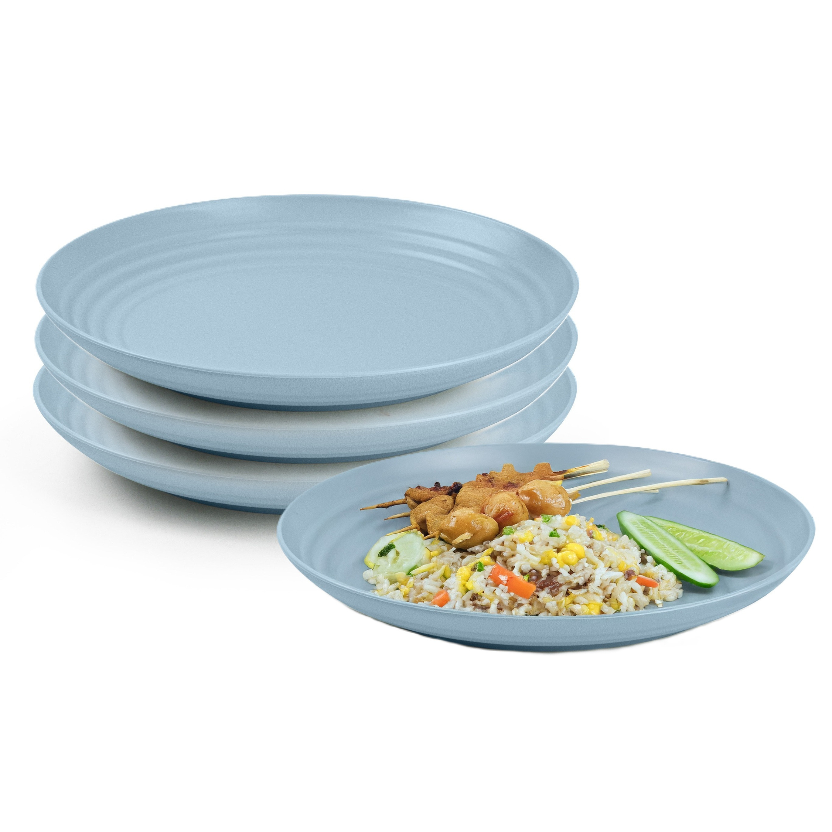 PlasticForte Rond bord/camping bord - 4x - D20 cm - ijsblauw - kunststof - onbreekbaar - servies -