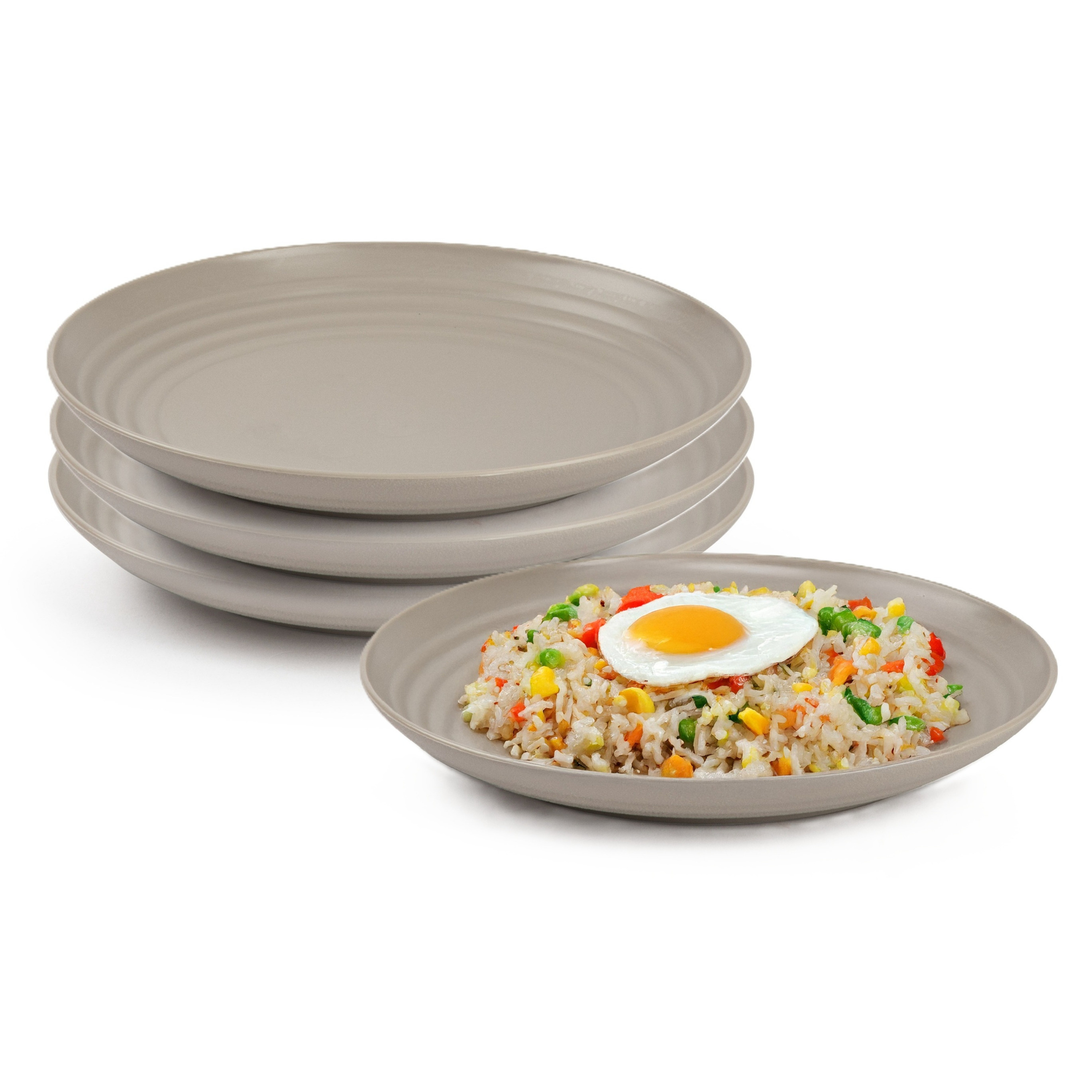 PlasticForte Rond bord/camping bord - 4x - D20 cm - taupe - kunststof - onbreekbaar - servies -