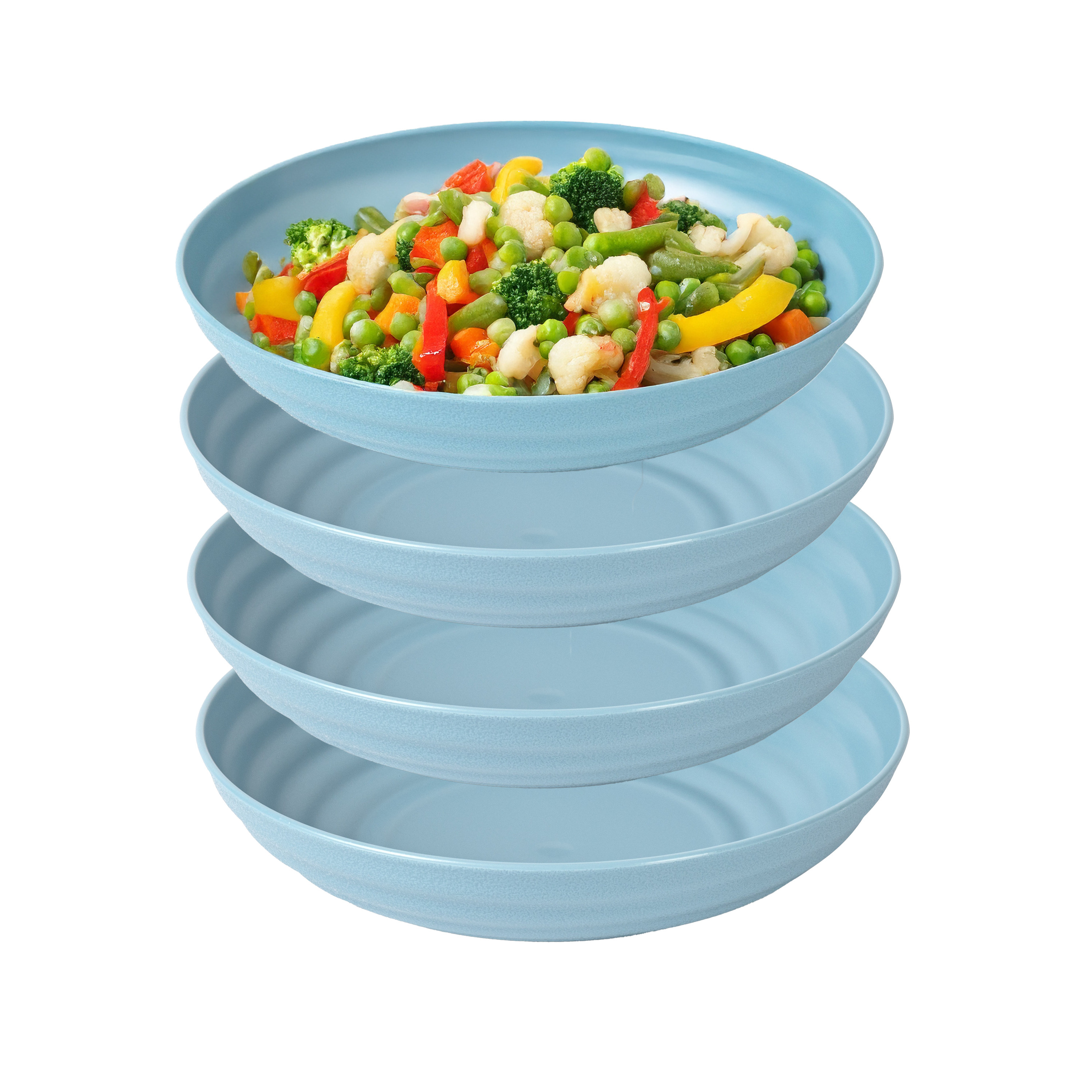 PlasticForte Rond bord/camping - 4x - diep bord - D19 cm - blauw - kunststof - onbreekbaar servies -