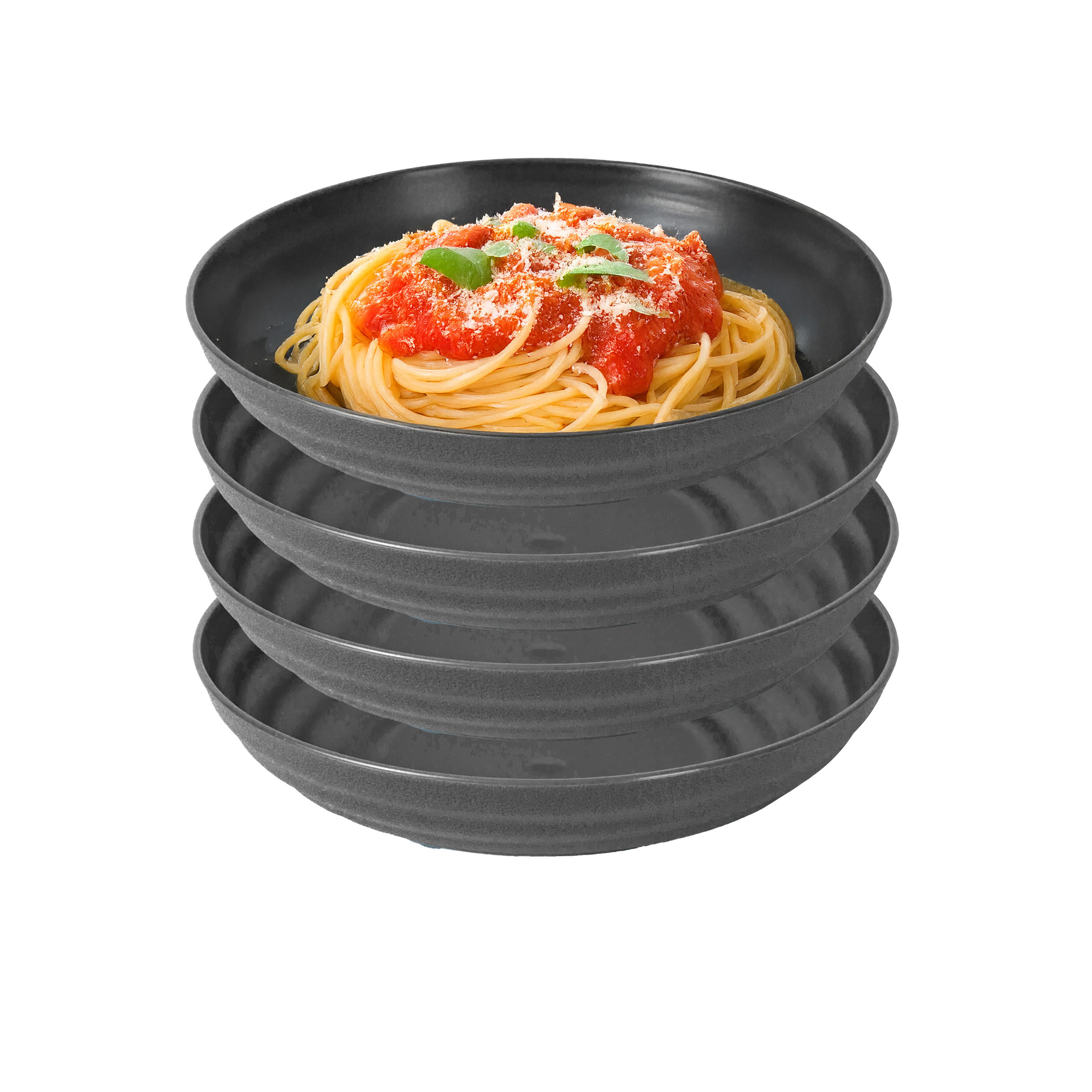 PlasticForte Rond bord/camping - 4x - diep bord - D19 cm - zwart - kunststof - onbreekbaar servies -