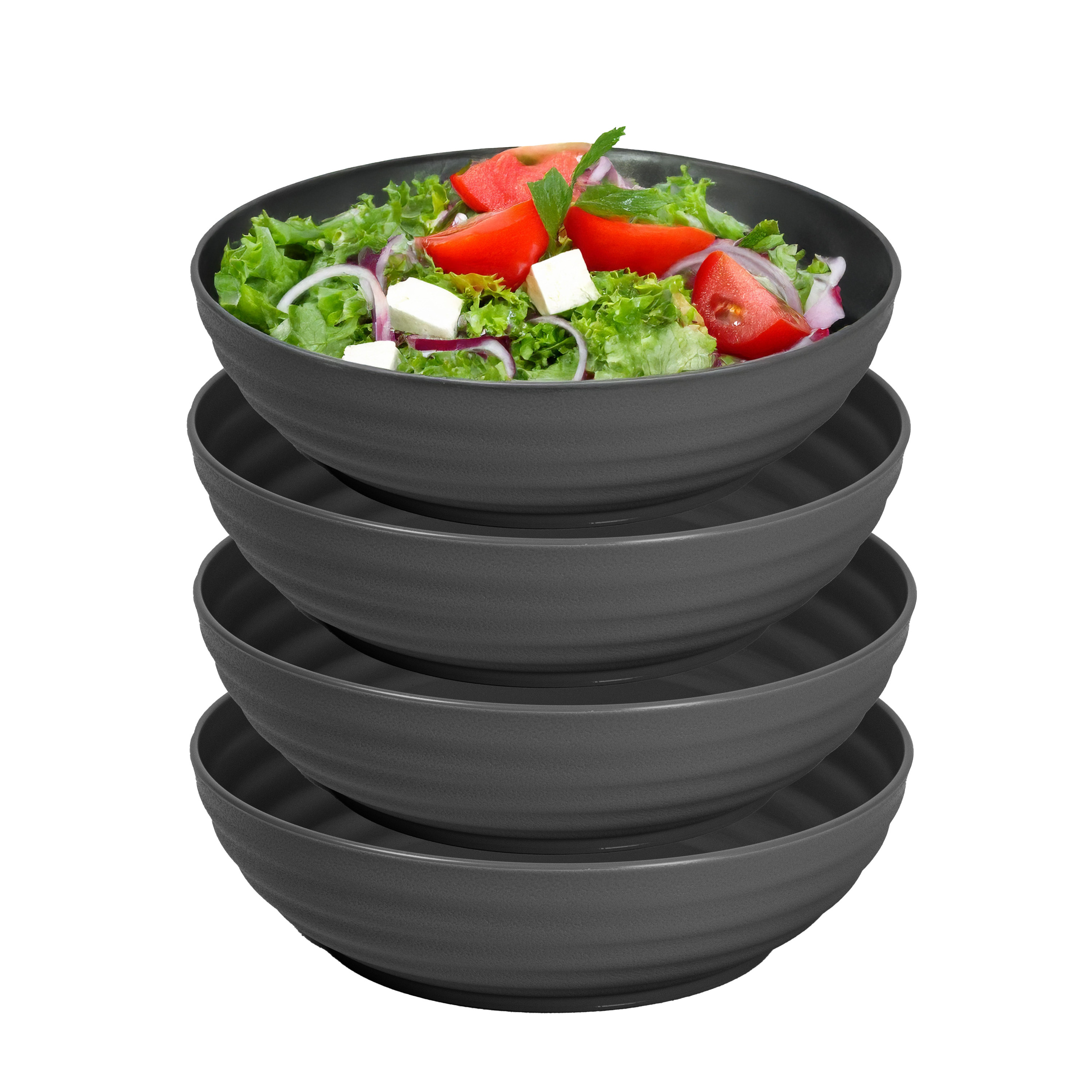 PlasticForte Rond bord/camping - 4x - schaaltje/diep bord - D19 cm - zwart - kunststof - onbreekbaar servies -