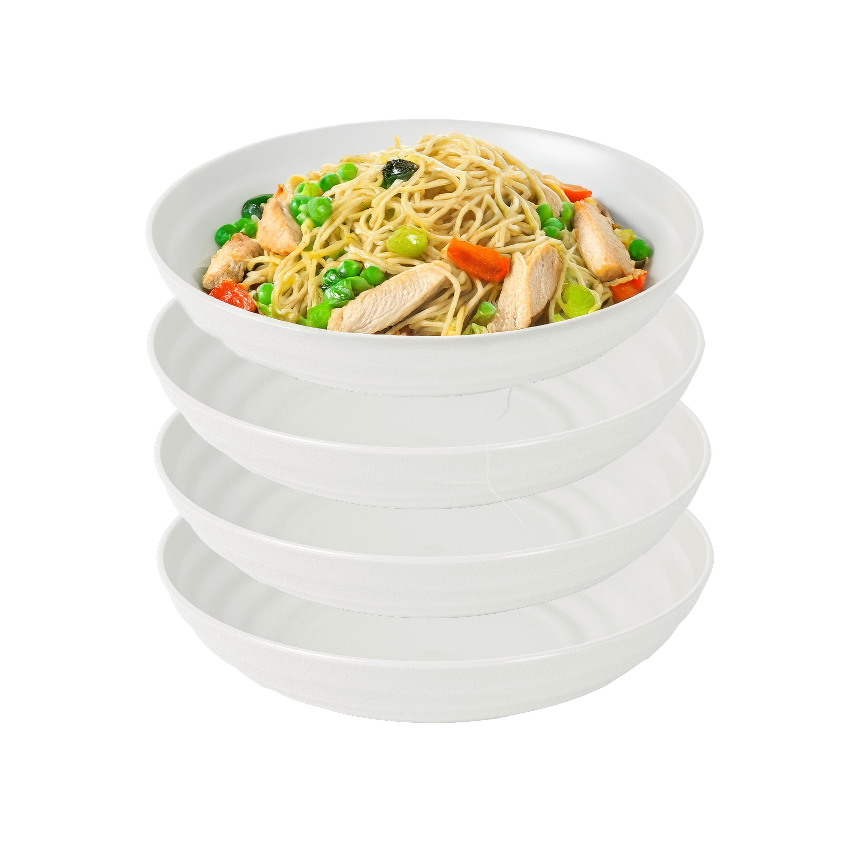 PlasticForte Rond bord/camping - 4x - diep bord - D19 cm - creme wit - kunststof - onbreekbaar servies -