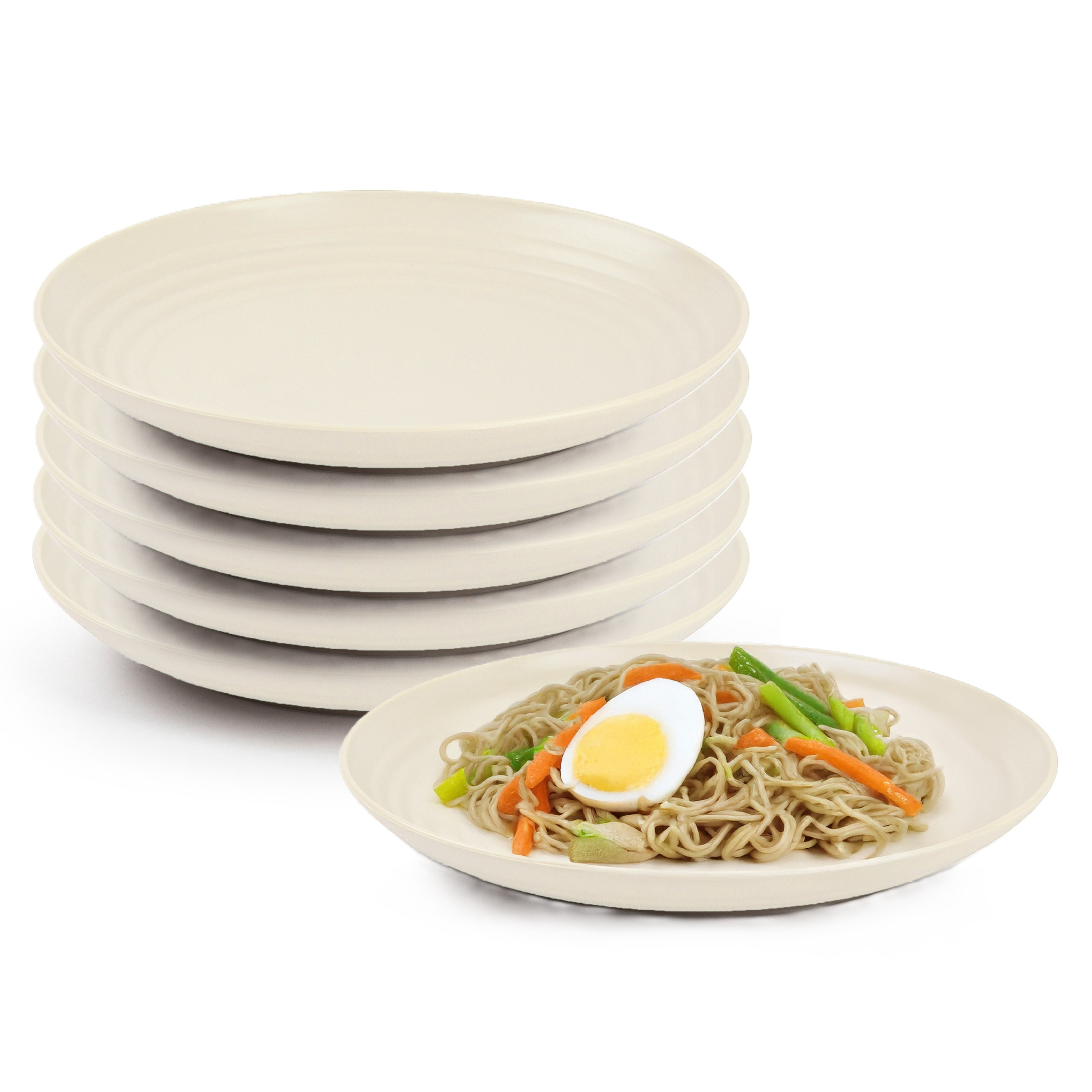 PlasticForte Rond bord/camping bord - 6x - D20 cm - creme wit - kunststof - onbreekbaar - servies -