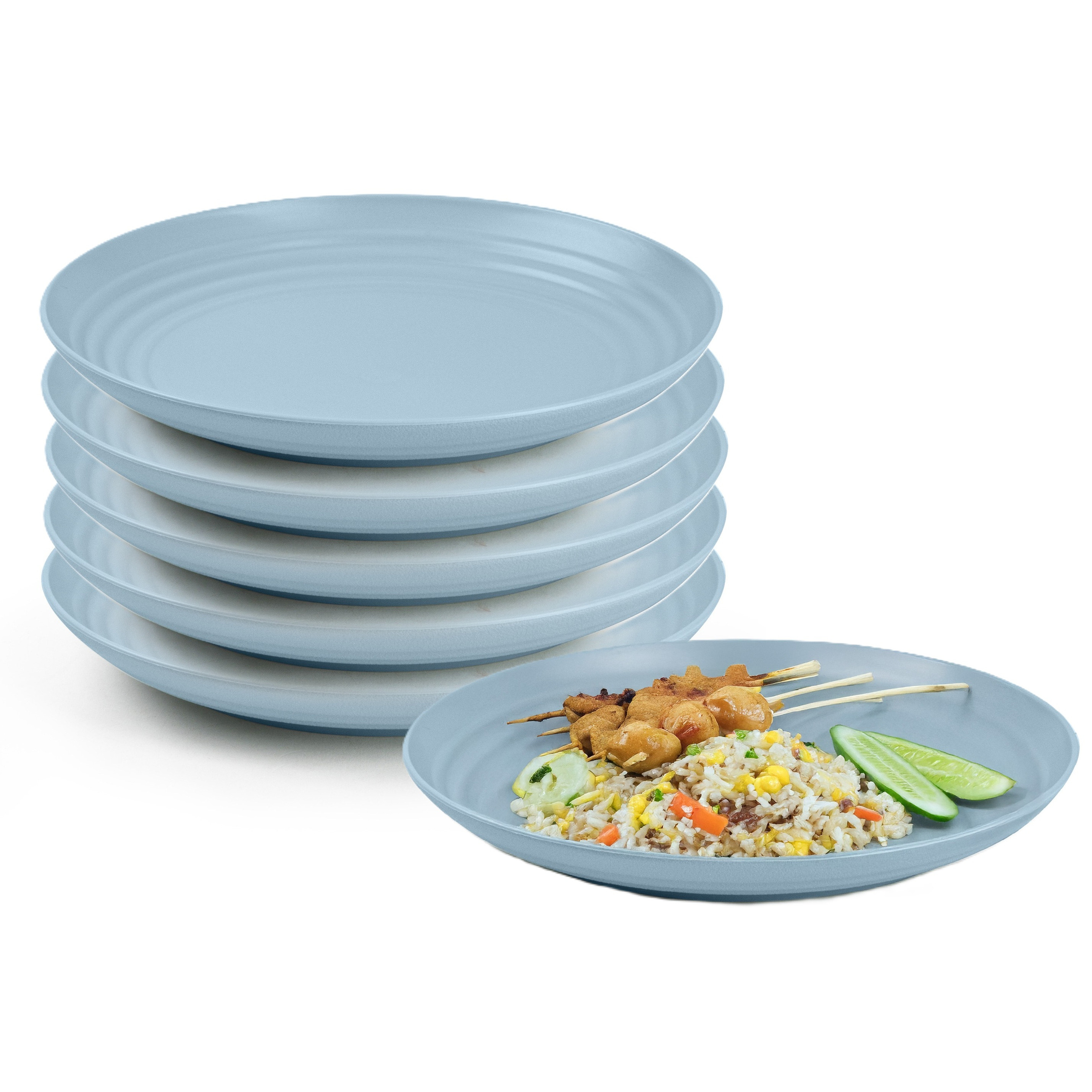 PlasticForte Rond bord/camping bord - 6x - D20 cm - ijsblauw - kunststof - onbreekbaar - servies -