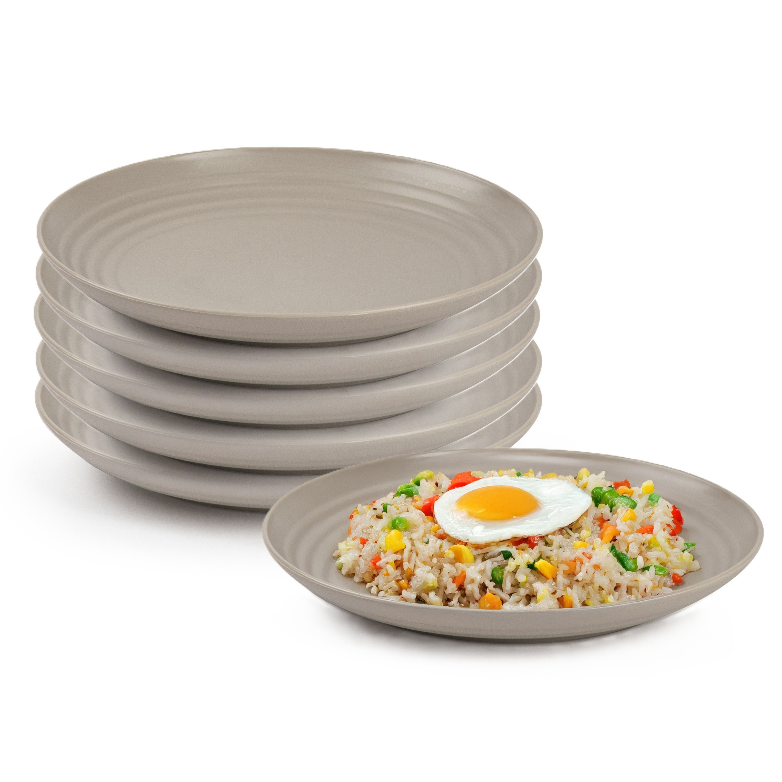 PlasticForte Rond bord/camping bord - 6x - D20 cm - taupe - kunststof - onbreekbaar - servies -