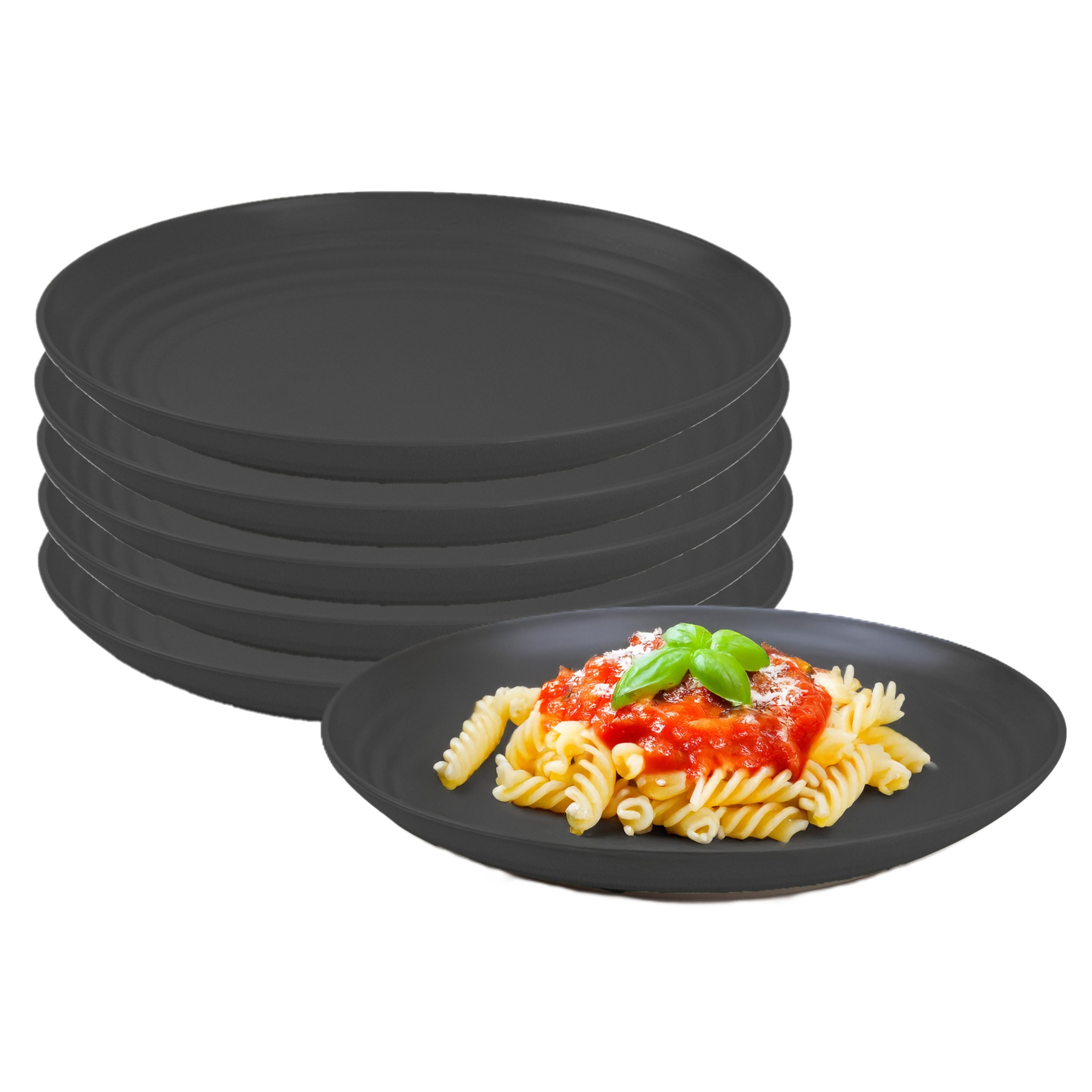 PlasticForte Rond bord/camping bord - 6x - D20 cm - zwart - kunststof - onbreekbaar - servies -