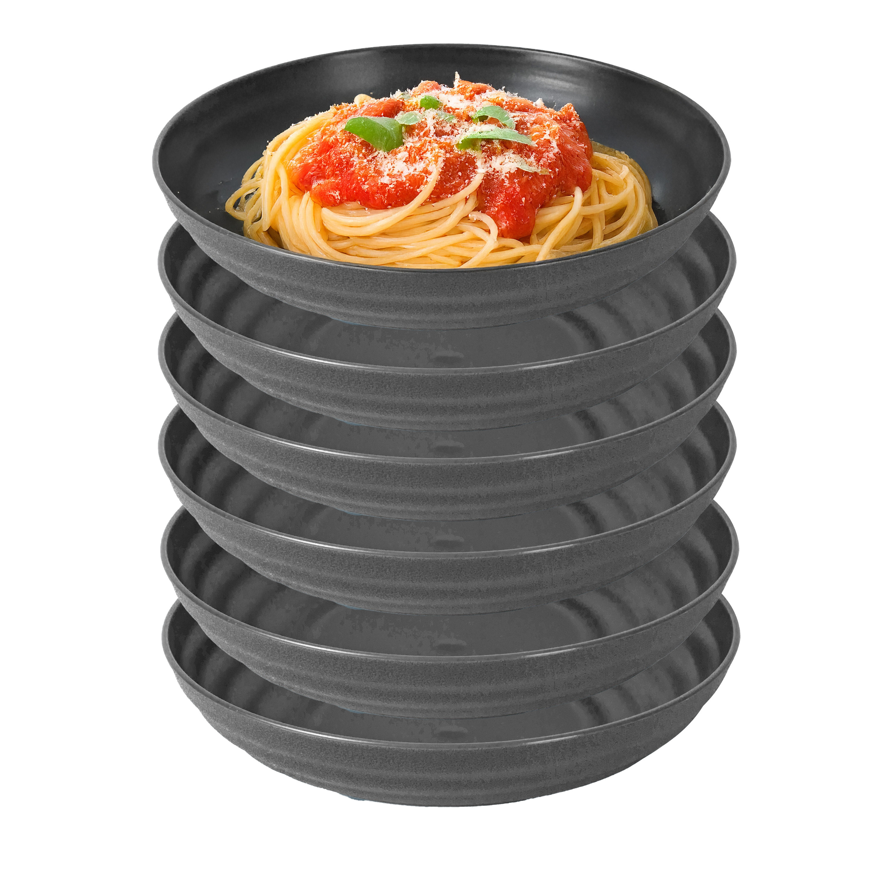 PlasticForte Rond bord/camping - 12x - diep bord - D19 cm - zwart - kunststof - onbreekbaar servies -
