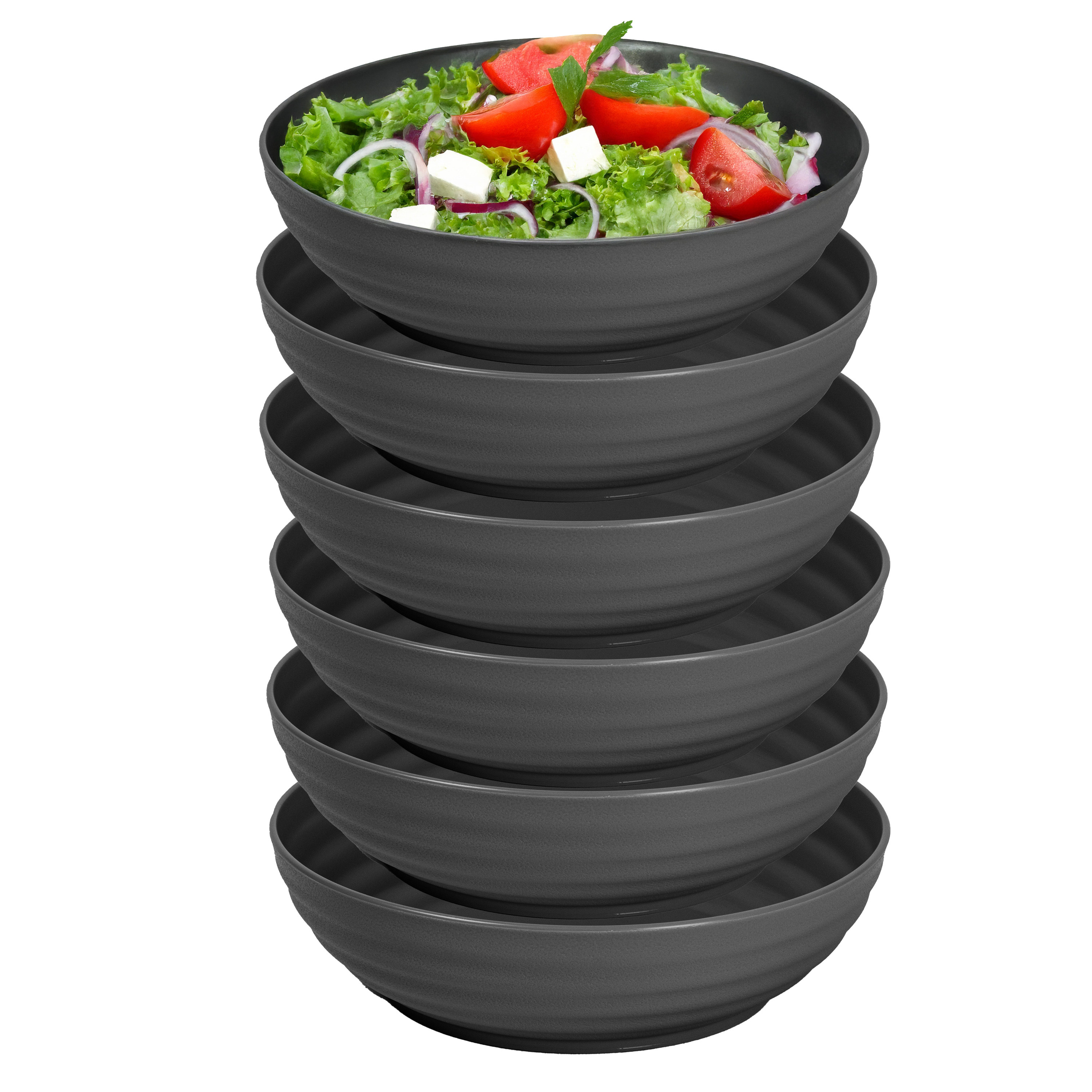 PlasticForte Rond bord/camping - 12x - schaaltje/diep bord - D19 cm - zwart - kunststof - onbreekbaar servies -