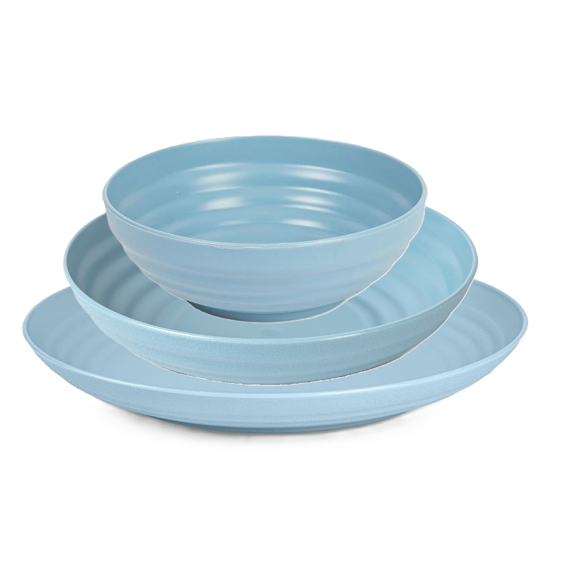PlasticForte camping borden set - blauw - kunststof - 3 soorten - 18x stuks - onbreekbaar servies -