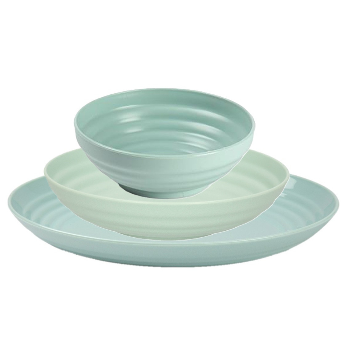 PlasticForte camping borden set - groen - kunststof - 3 soorten - 18x stuks - onbreekbaar servies -