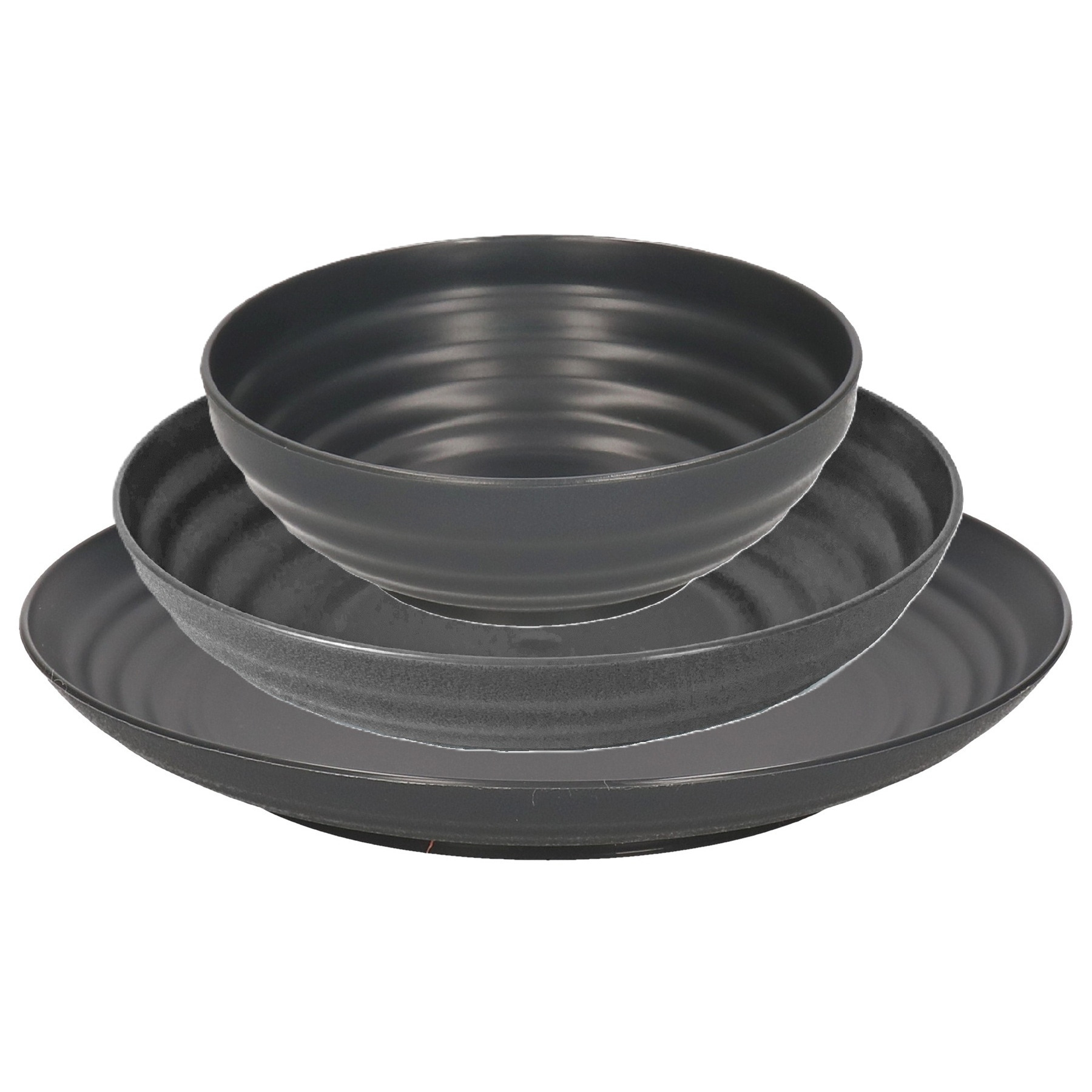 PlasticForte camping borden set - zwart - kunststof - 3 soorten - 18x stuks - onbreekbaar servies -