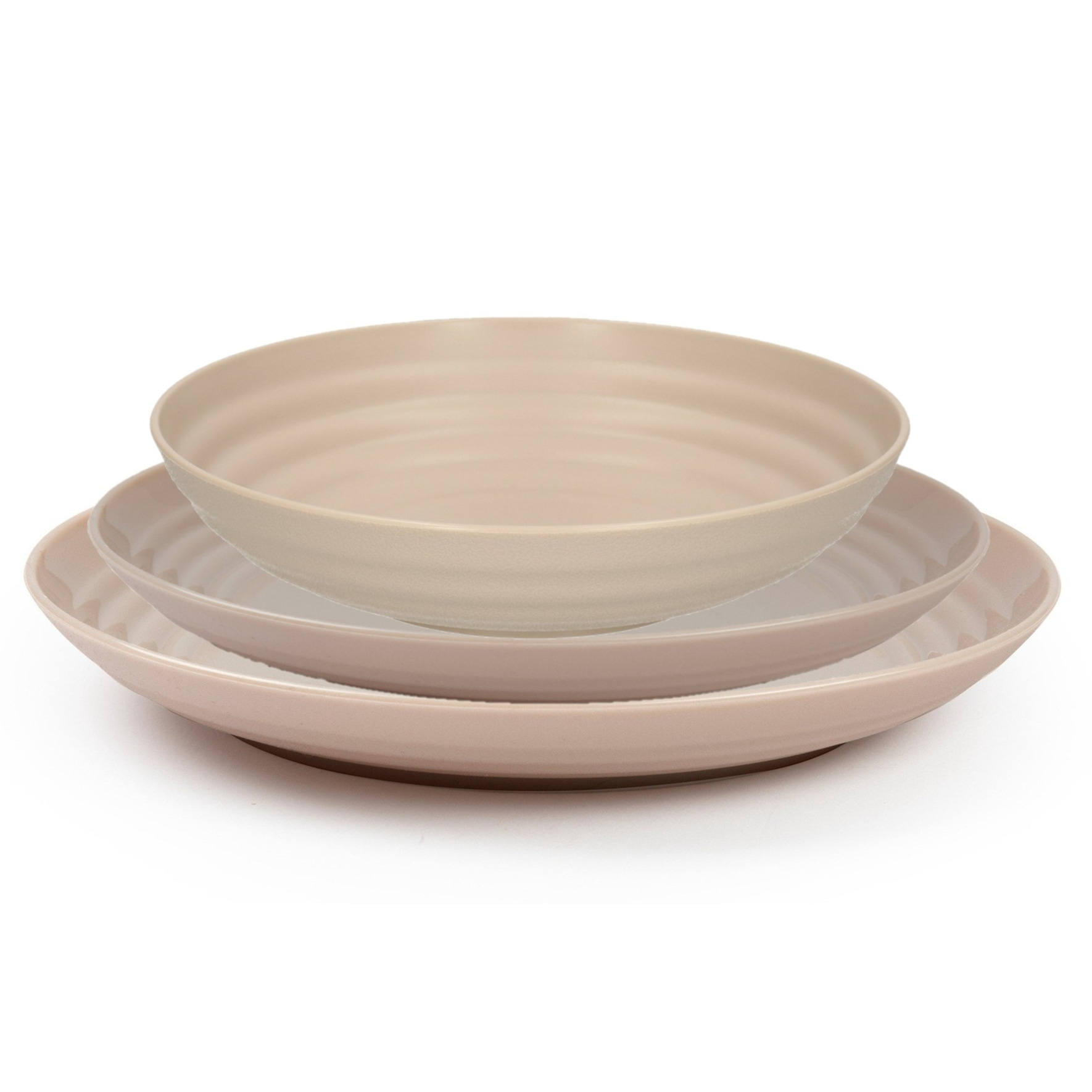 PlasticForte camping borden set - beige - kunststof - 3 soorten - 24x stuks - onbreekbaar servies -