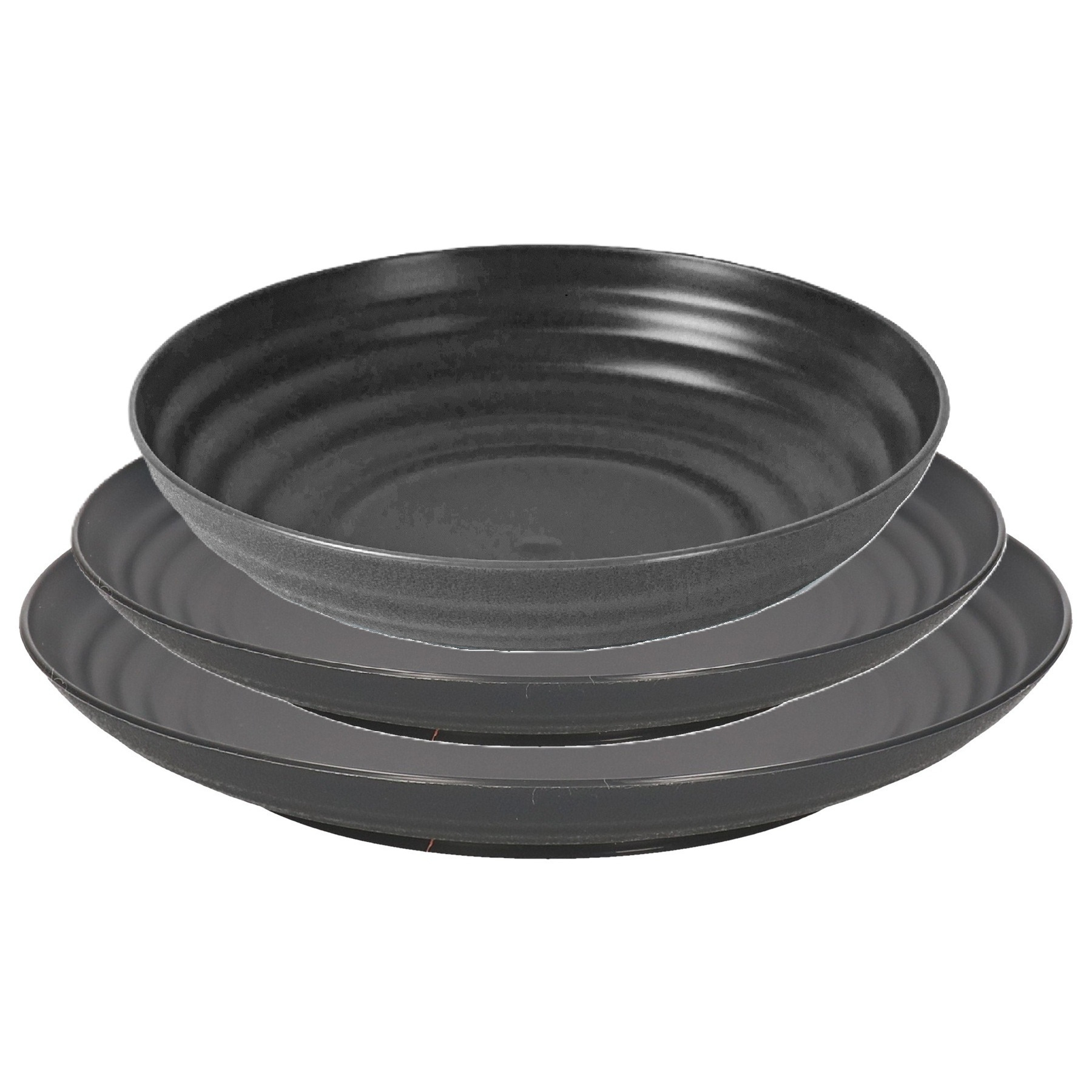 PlasticForte camping borden set - zwart - kunststof - 3 soorten - 24x stuks - onbreekbaar servies -