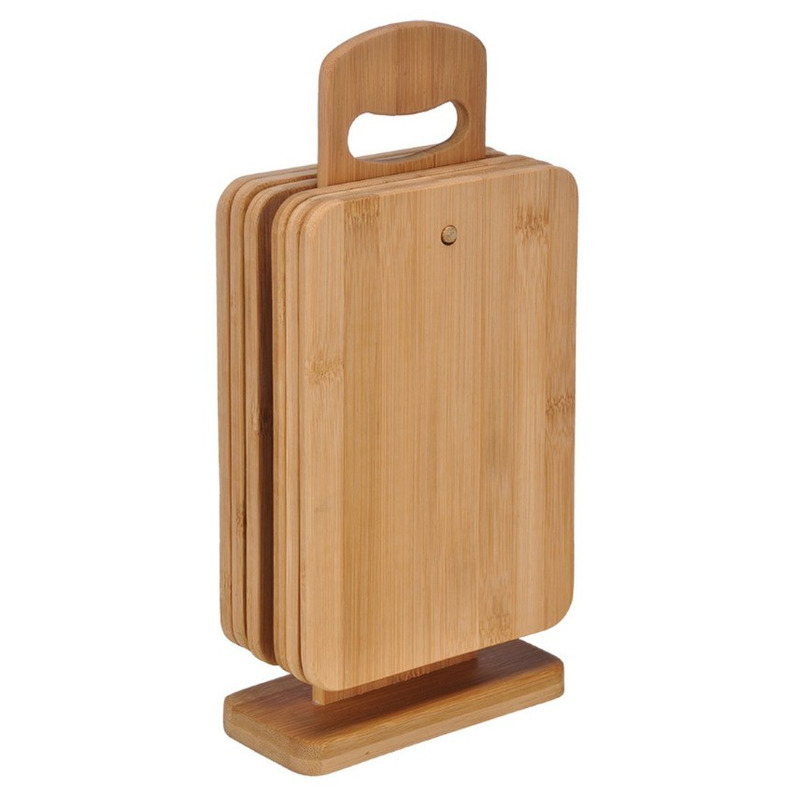 Merkloos Snijplanken set - 7-Delig - hout - met snijplank houder - 31 cm -