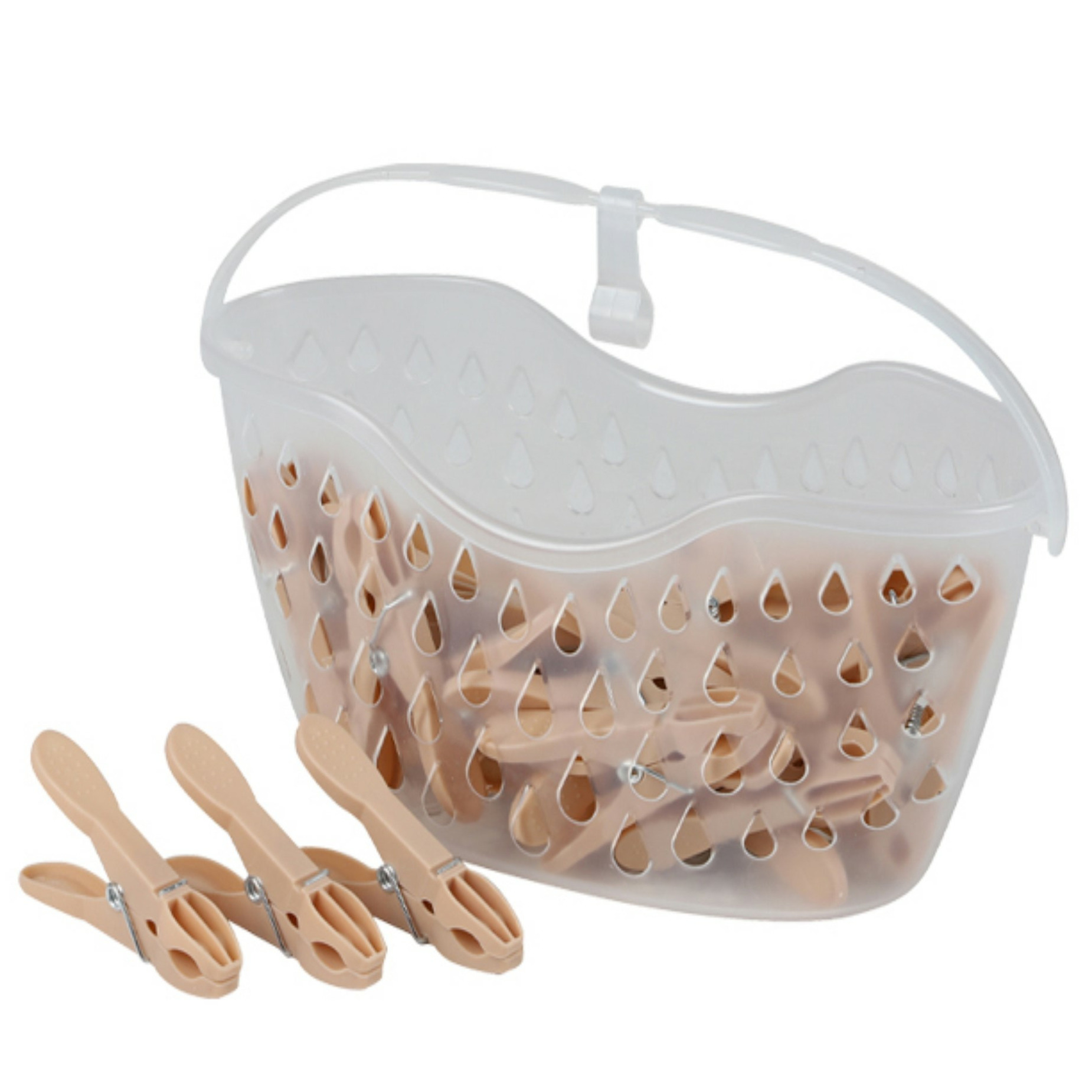 Urban Living 24x Wasknijpers in hangmandje - taupe - kunststof - 21 x 13 cm -