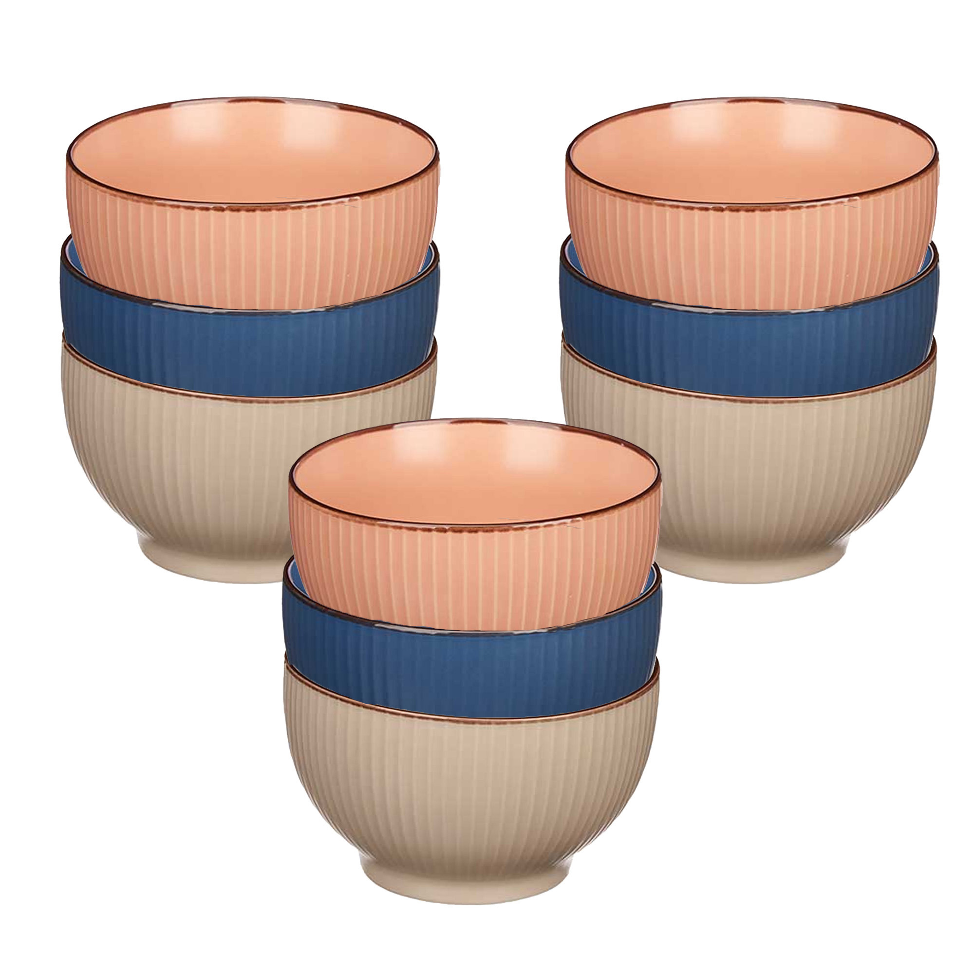 Vivalto Kommetjes/serveer schaaltjes - 9x stuks - Mistique - porselein - D14 x H8 cm - 3 kleuren -
