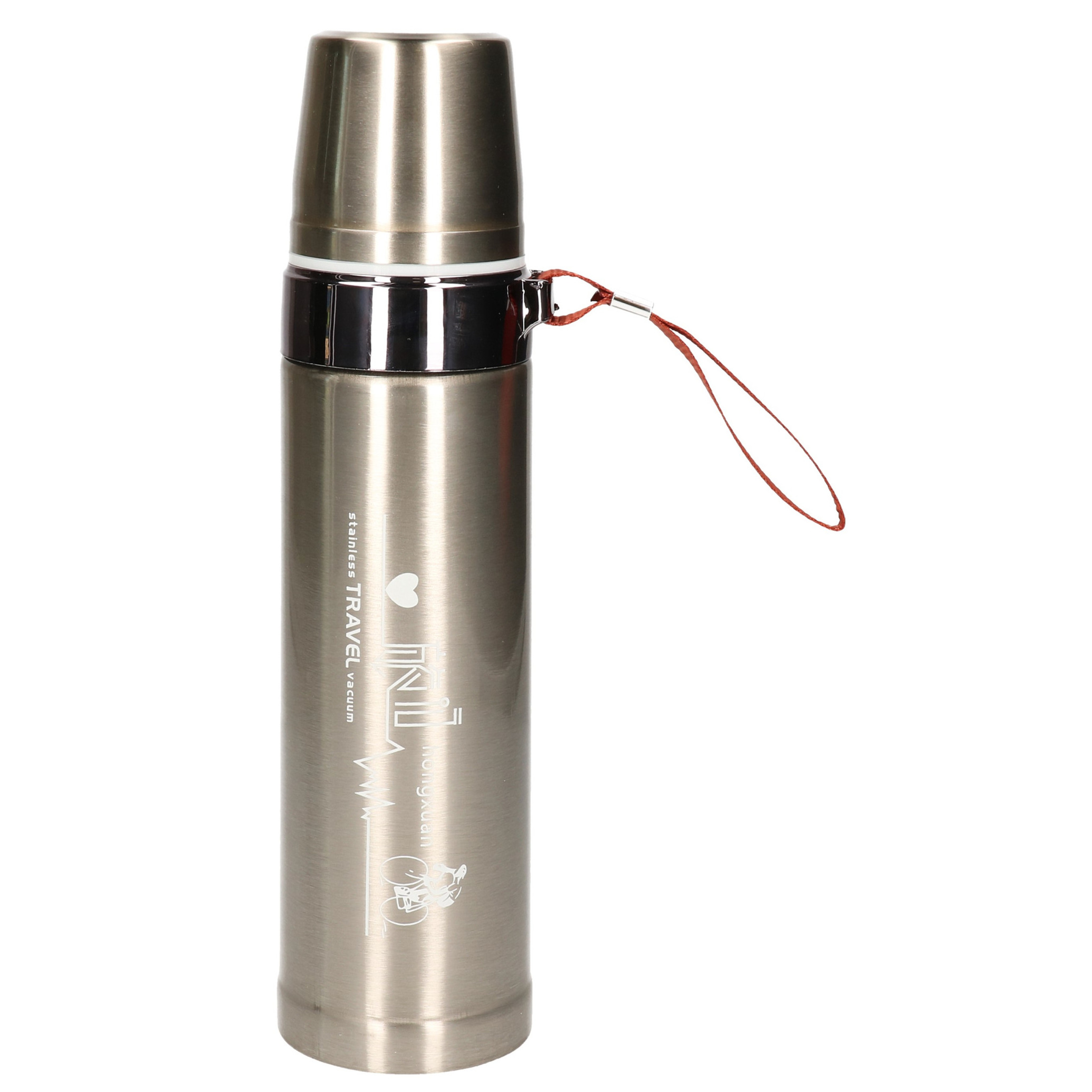 Concorde Thermosfles / isoleerkan met bandje - 750 ml - zilver - RVS -