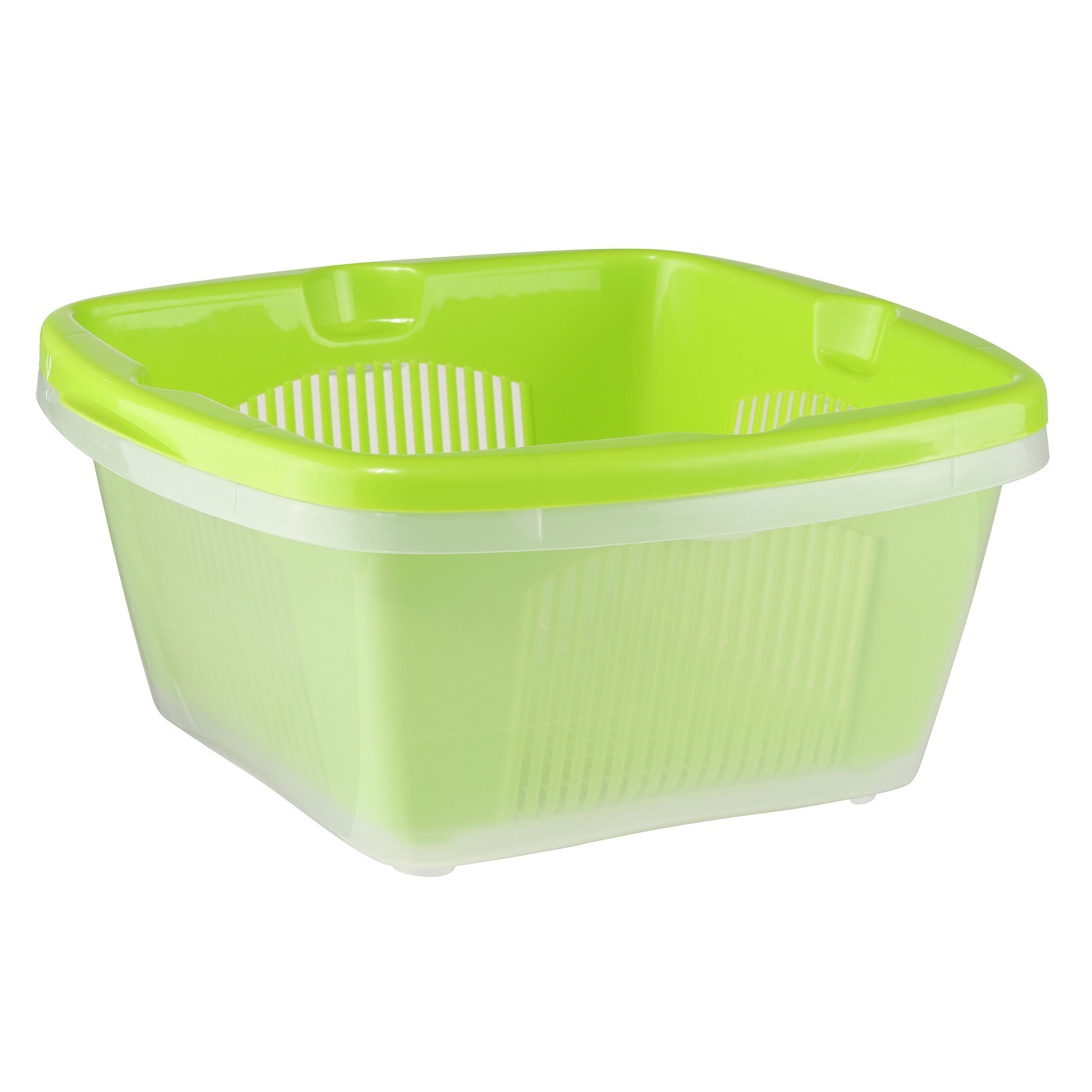 HI Keuken vergiet - met opvangbak - groen - 27 x 28 x 13 cm - kunststof - vergiet voor voedsel -
