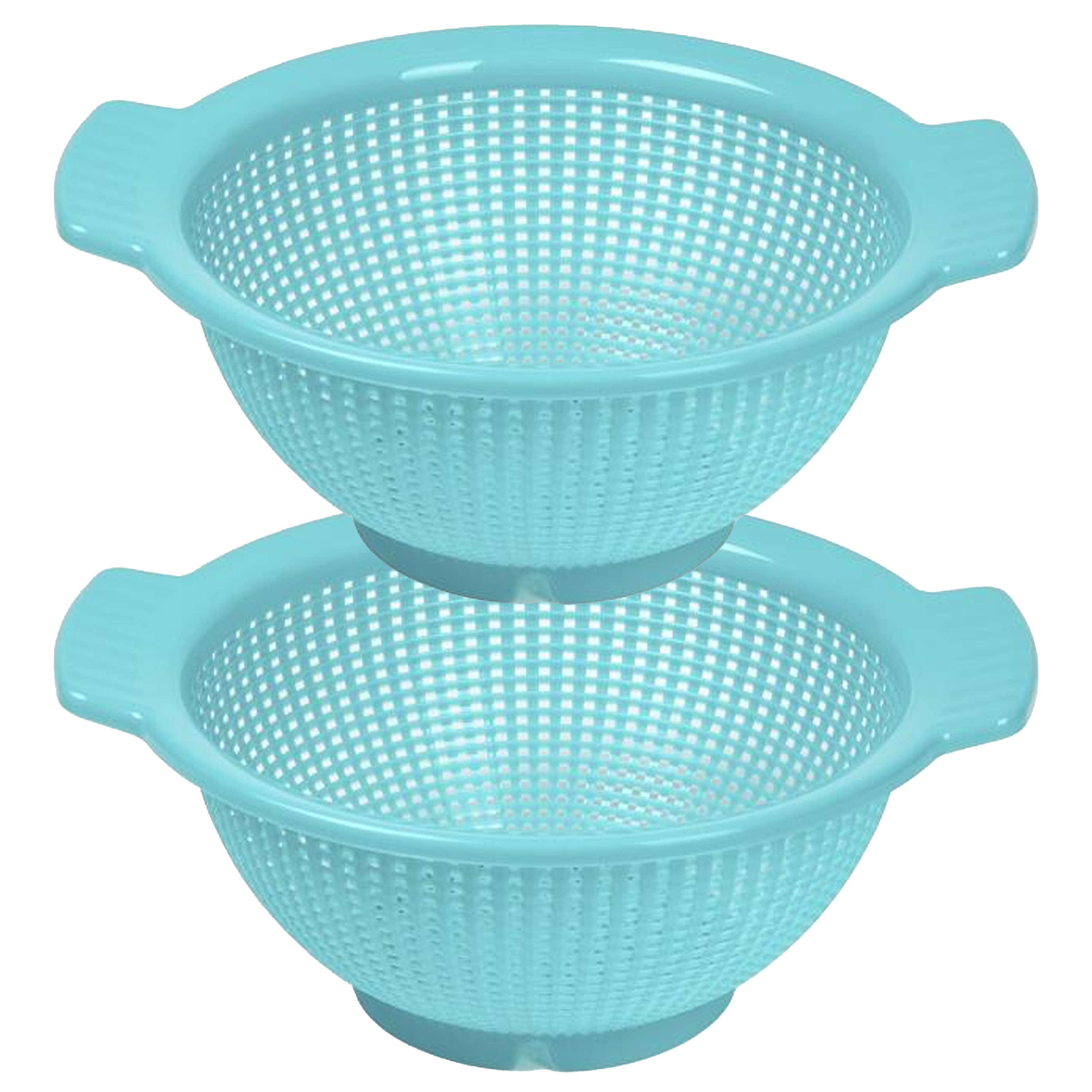 PlasticForte Keuken vergiet/zeef - 2x - kunststof - Dia 23 cm x Hoogte 10 cm - blauw -