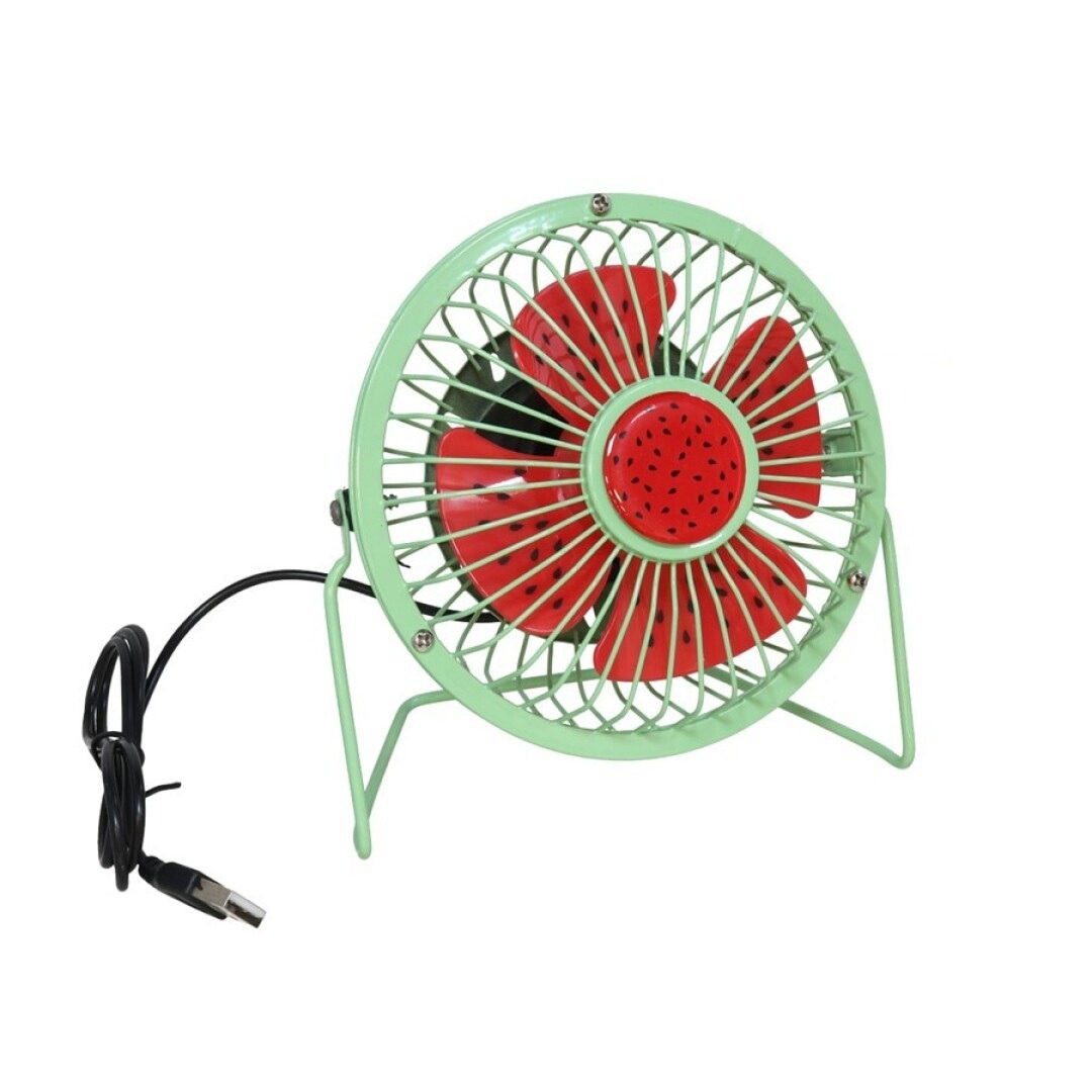 Gerimport Mini USB bureau ventilator - watermeloen - metaal - 15 cm - Tafel model - Lekker afkoelen -