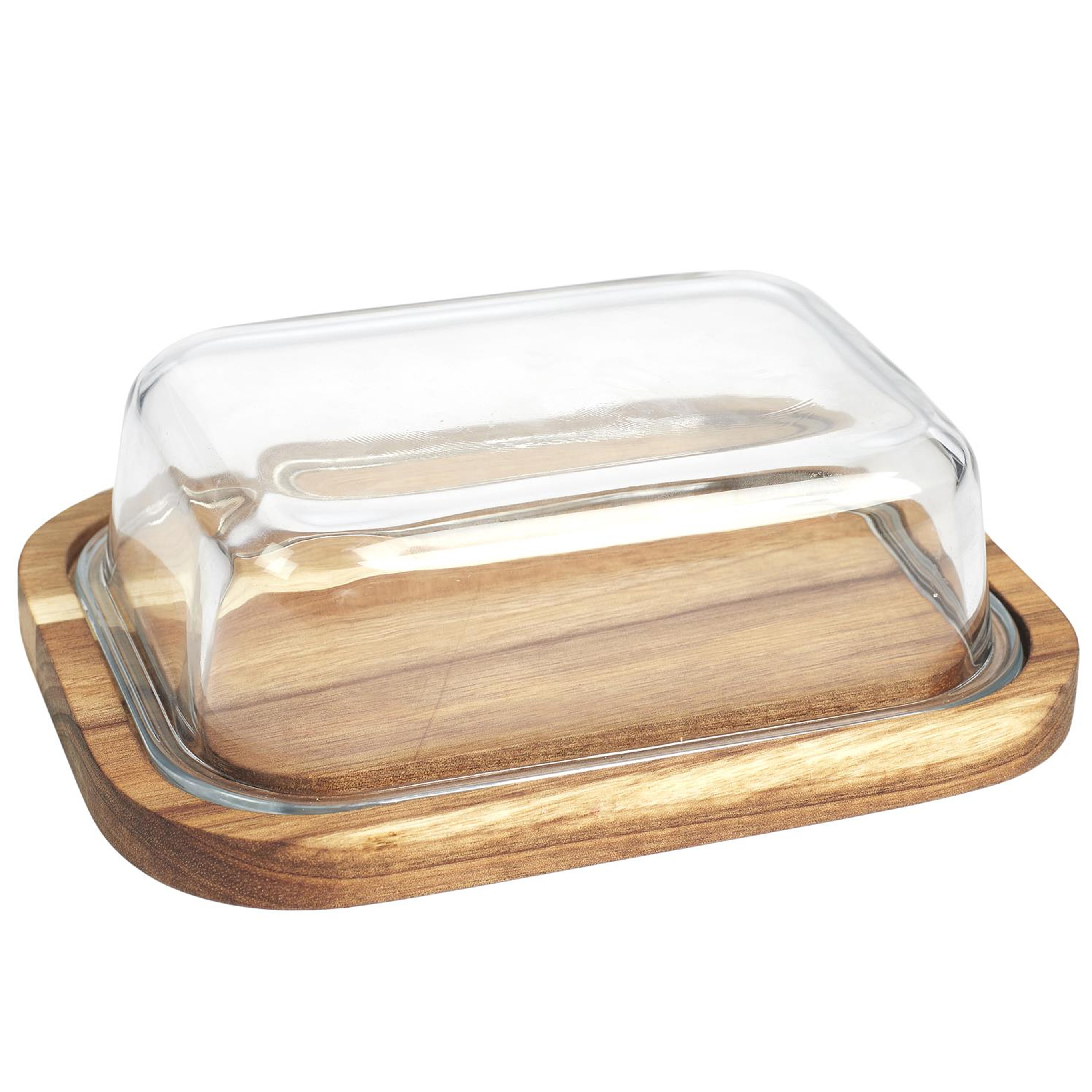 Home Deco Factory botervloot - acacia hout - glas - 19 x 14 cm -
