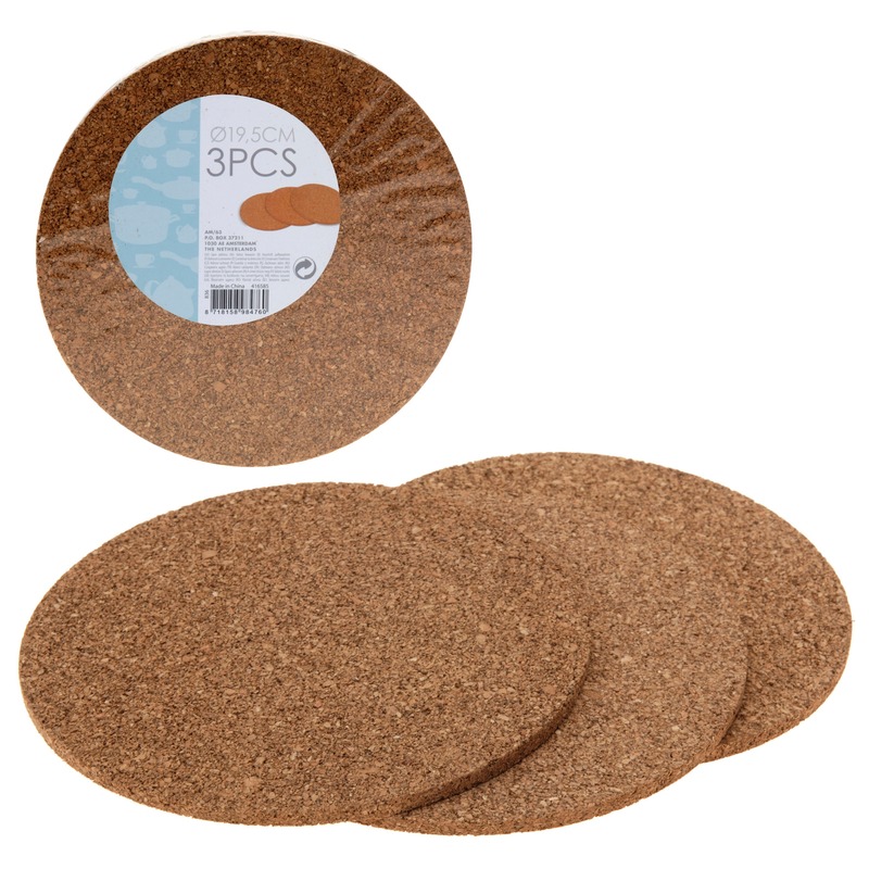 Excellent Houseware 6x Ronde onderzetters van kurk 19 cm -