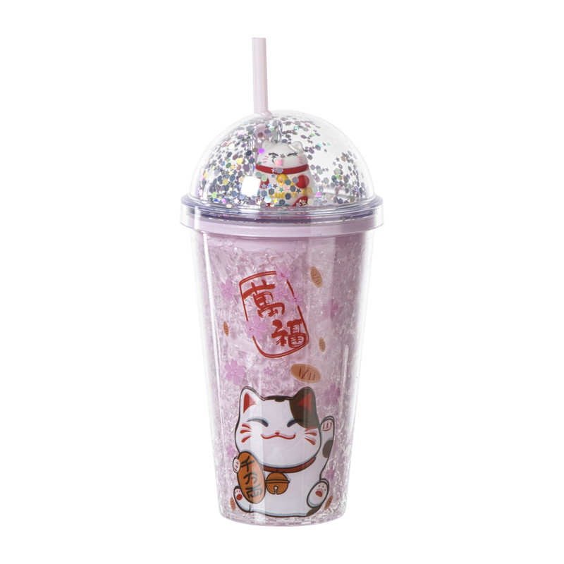 Xenos Funny beker kat - roze - 450 ml