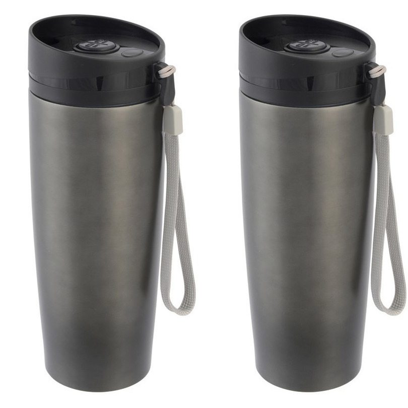 Merkloos Set van 3x stuks rVS Warmhoudbeker/isoleerbeker antraciet staal 380 ml -