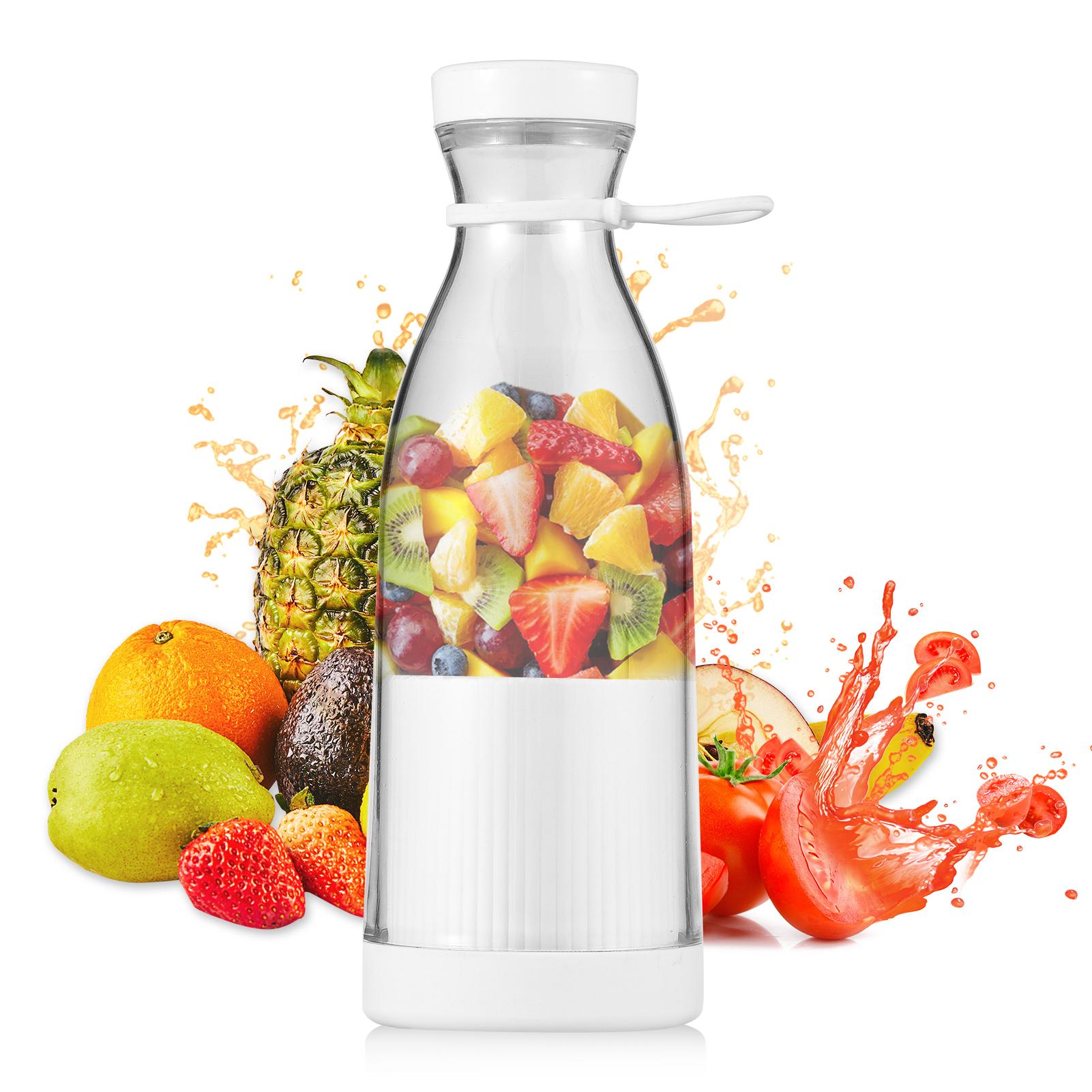 Darling Women Boutique A Draagbare mini-elektrische blender 300 ml sapcentrifugebeker 6 messen voor smoothie milkshakesap babyvoeding wit