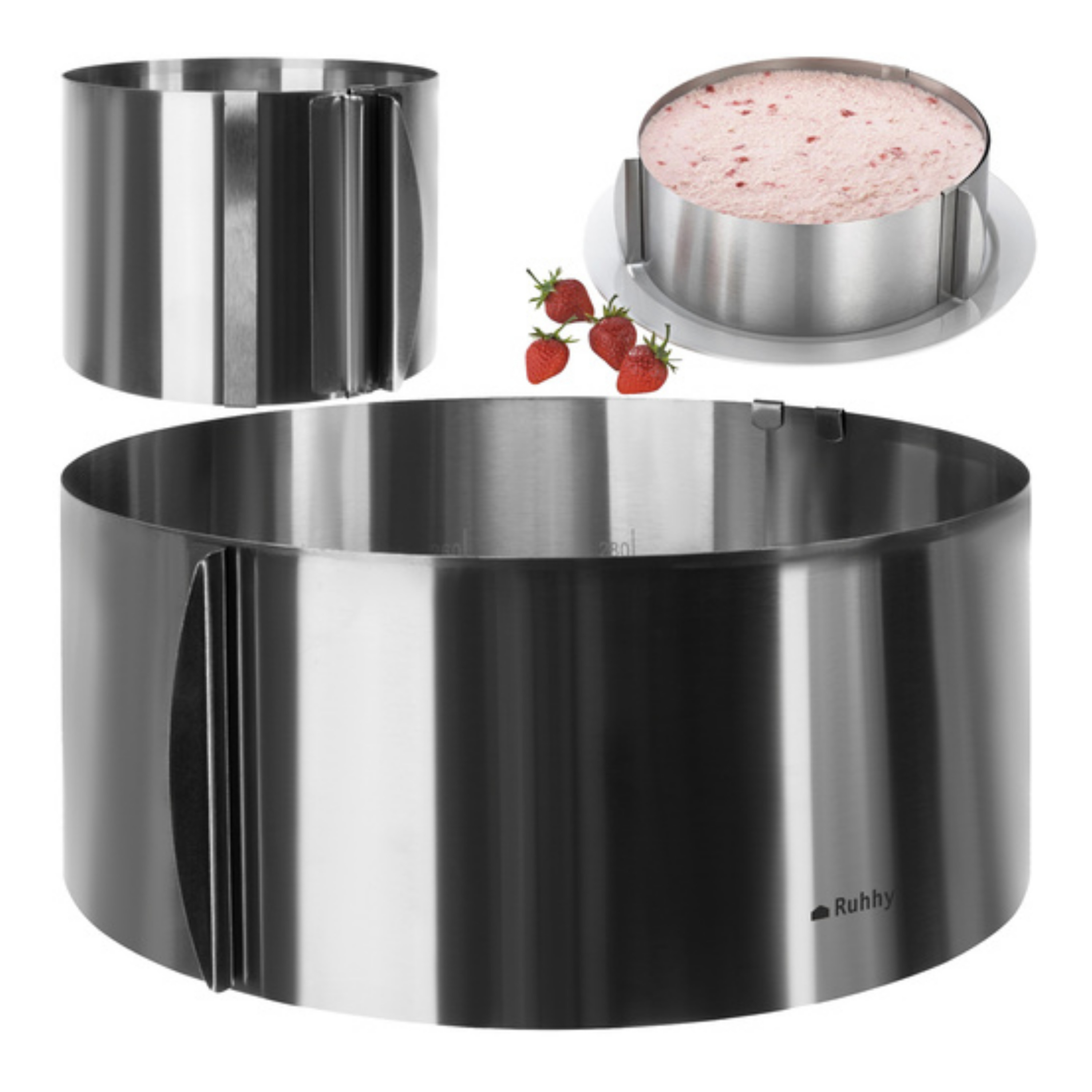 Ruhhy cakevorm/bakring verstelbaar - RVS - dia verstelbaar 16/30 cm - zilver - incl 2 clips -