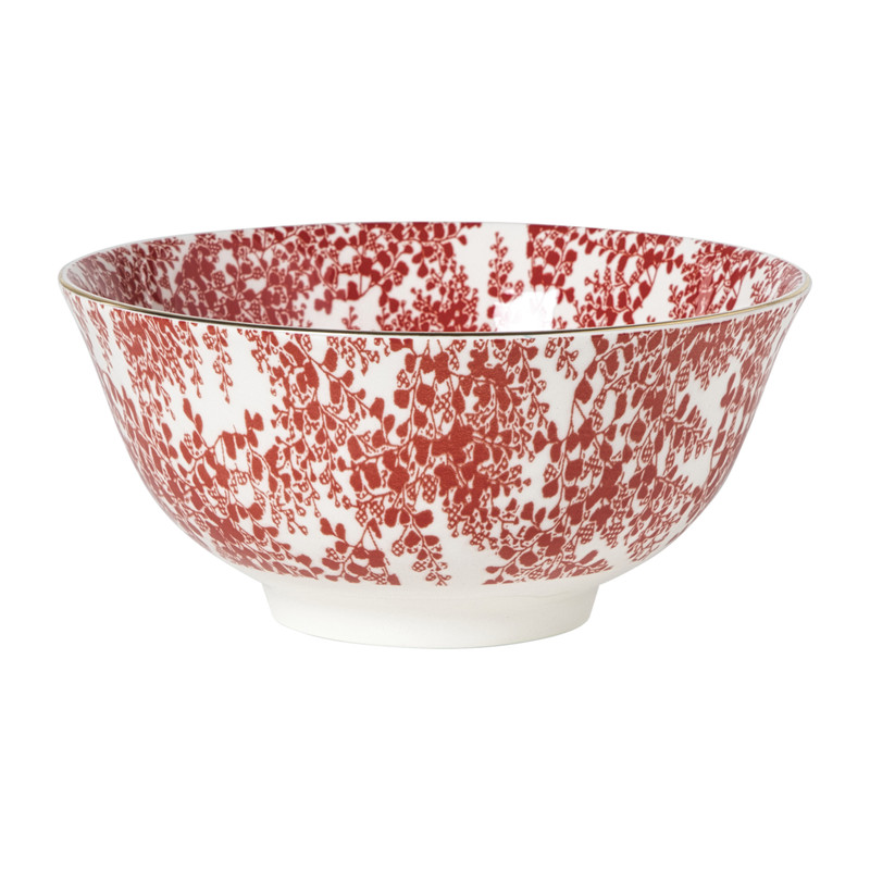Xenos Schaaltje Mirna blaadjes groot - rood/wit - ø15.5x7 cm