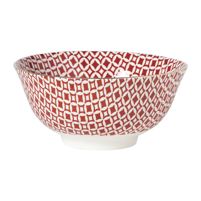 Xenos Schaaltje Mirna ruit groot - rood/wit - ø15.5x7 cm