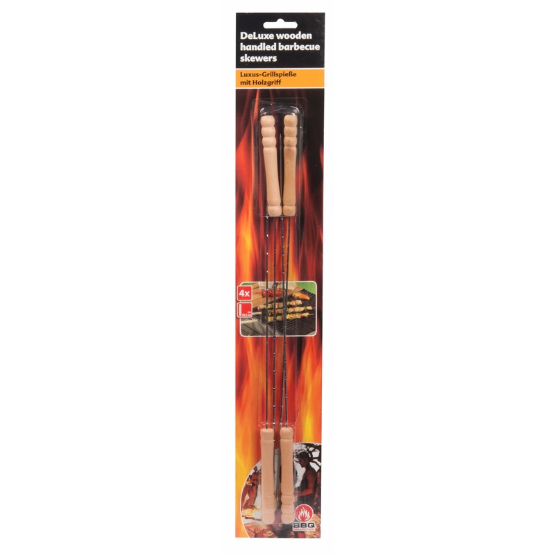 BBQ Collection Barbecue Collection Spiezen - 4x stuks - vleespennen - metaal met houten handvat - cm -