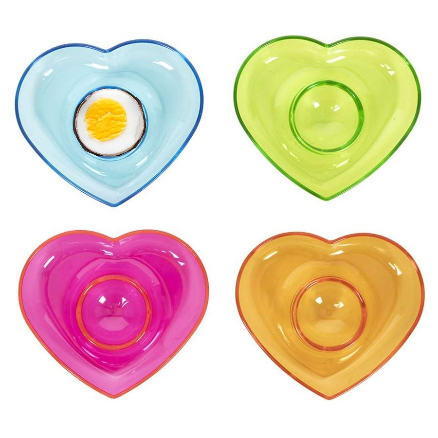 Merkloos Eierdopjes Hart - set van 4x - multi kleuren - kunststof - 9 x 2 cm -