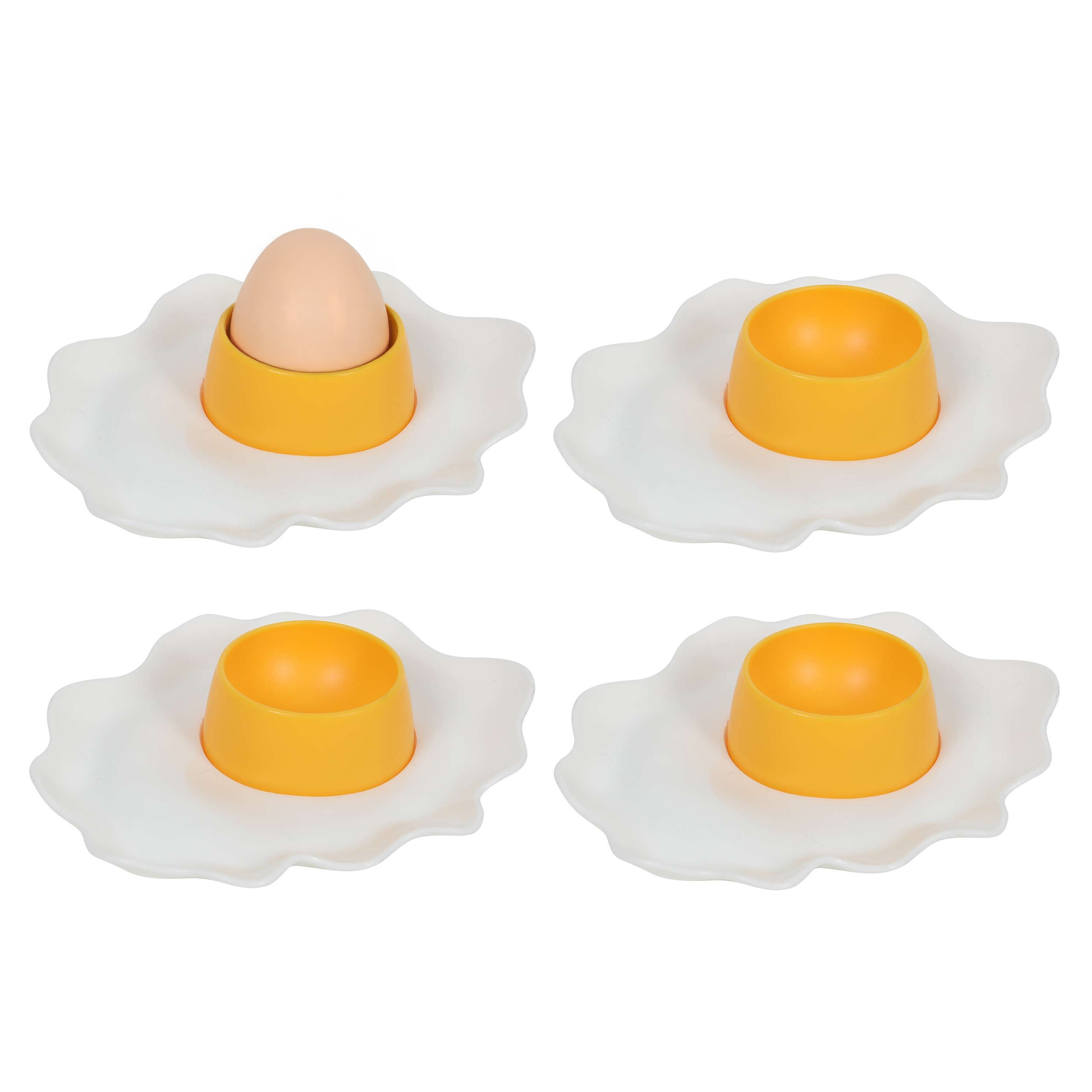 Bellatio Design Eierdopjes Spiegelei - set van 4 - eitjes - kunststof - 9 x 2 cm -