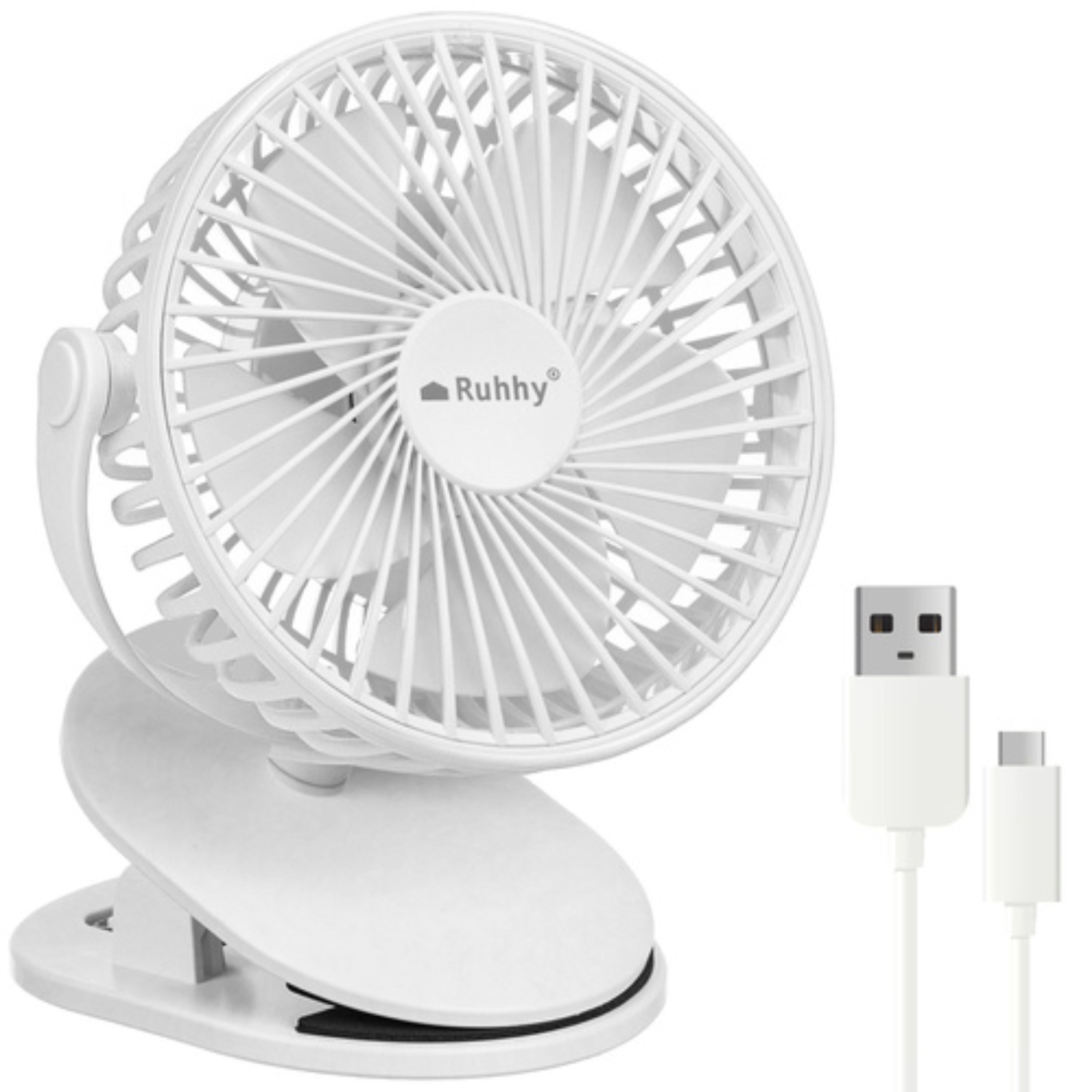 Ruhhy draadloze ventilator - wit - usb oplaadbaar - bureauventilator - zomer - draadloos -