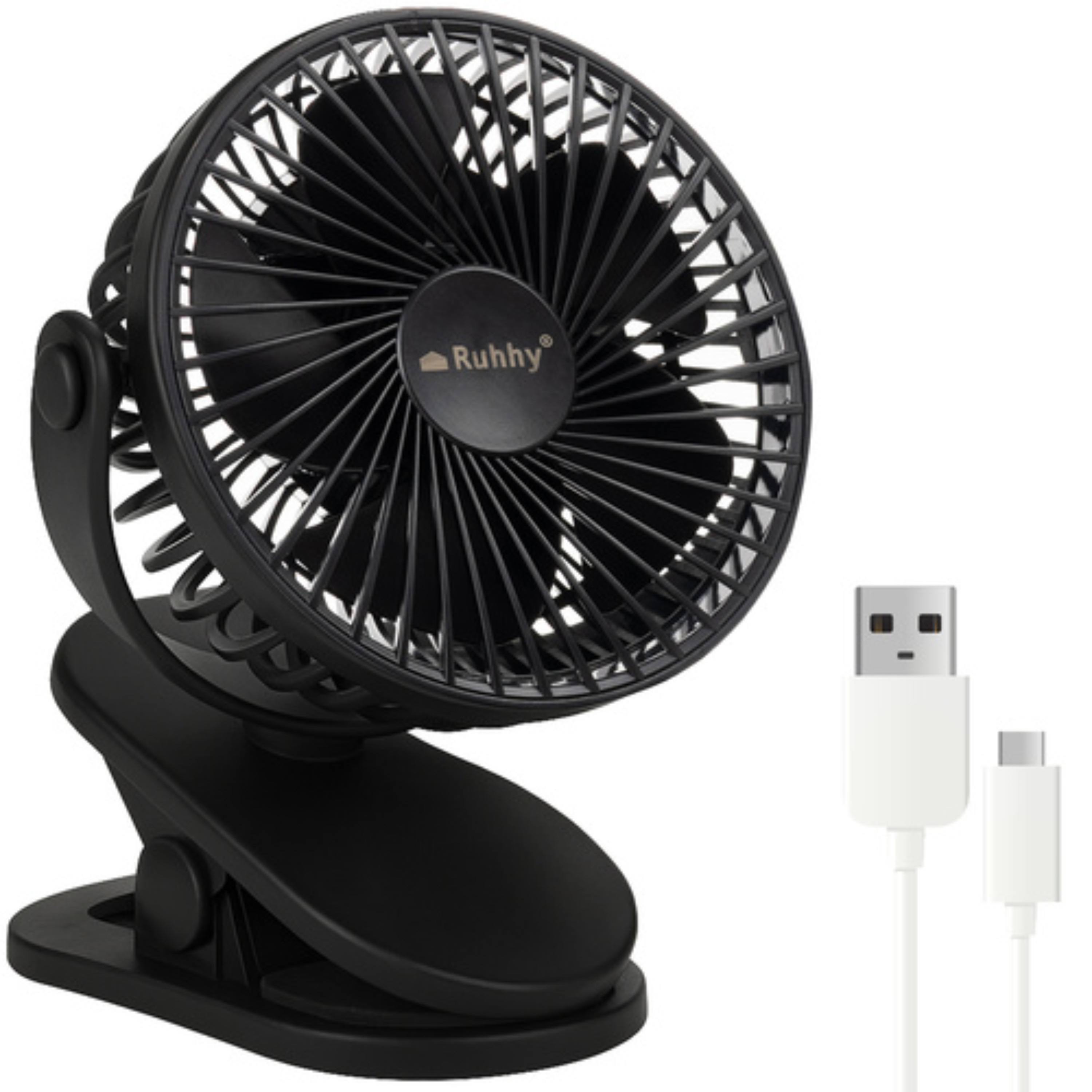 Ruhhy draadloze ventilator - zwart - usb oplaadbaar - bureauventilator - zomer - draadloos -