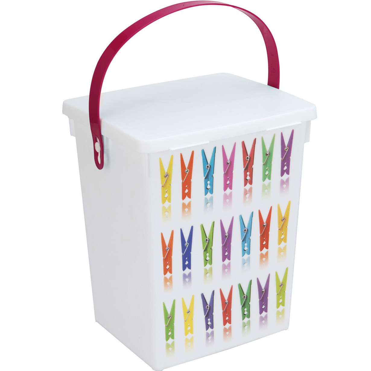 Merkloos Wasknijper bewaarboxen roze hengsel - 5 liter - 23 x 18 cm - Wasknijpers opbergen -
