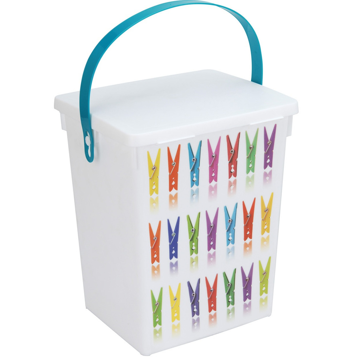 Merkloos Wasknijper bewaarboxen turquoise hengsel - 5 liter - 23 x 18 cm - Wasknijpers opbergen -