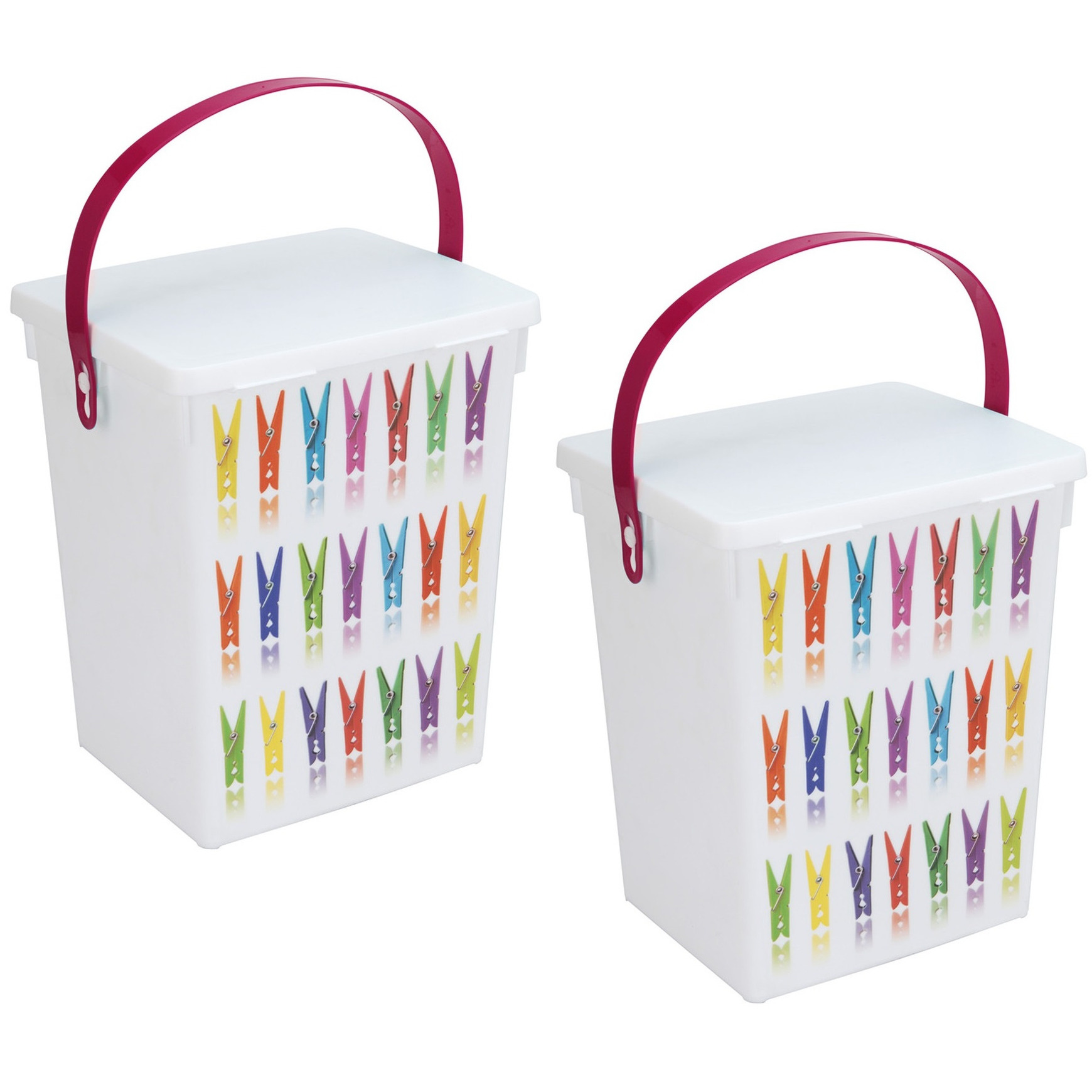 Merkloos 2x Wasknijper bewaarboxen roze hengsel 5 liter 23 x 18 cm -