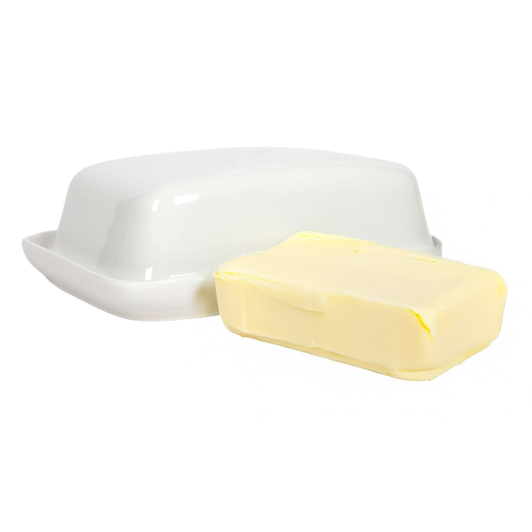 Merkloos Botervloot met deksel - wit - porselein - 14 x 17 cm -